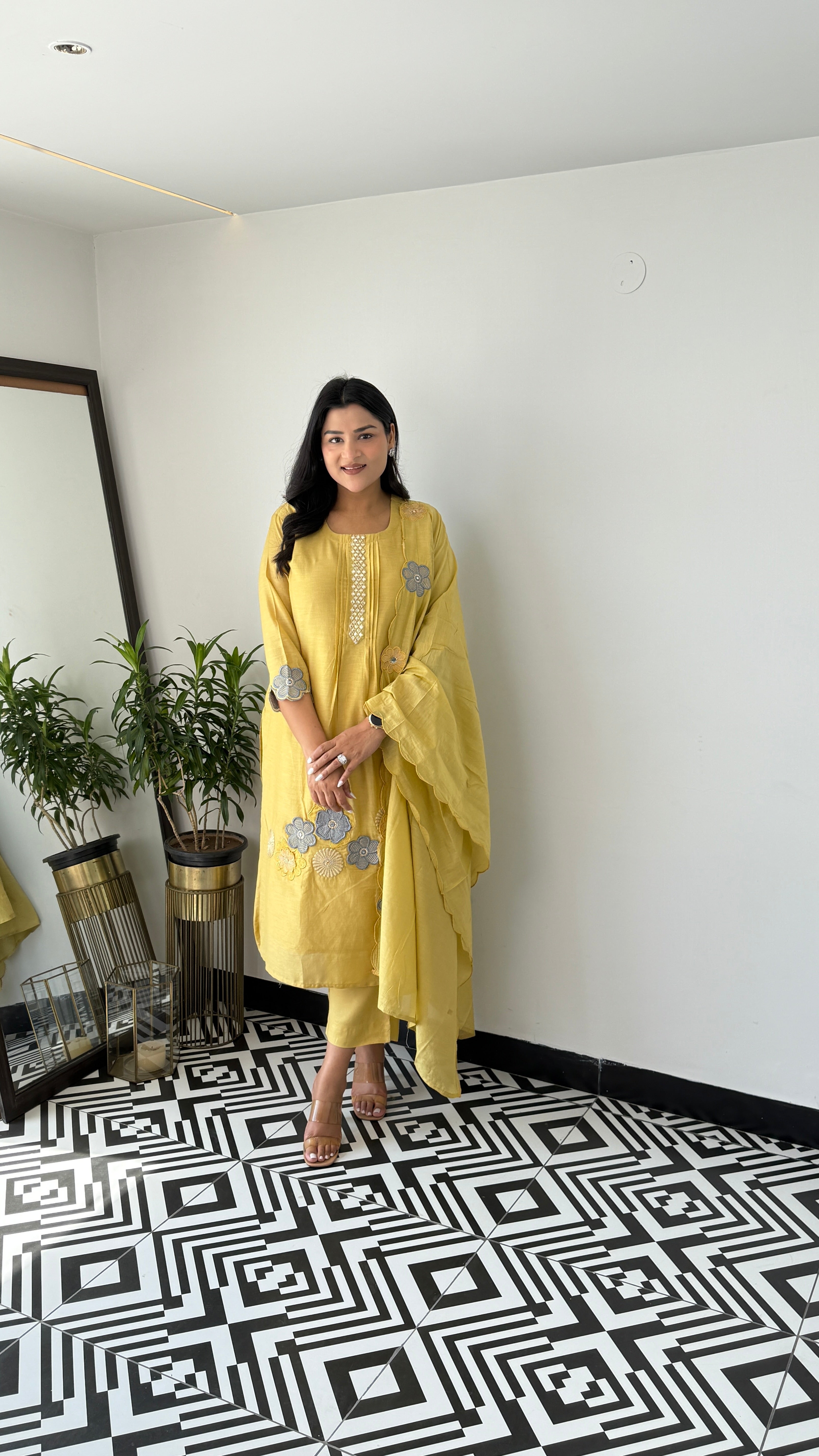 Golden Flower Appliqué Premium Suit Set