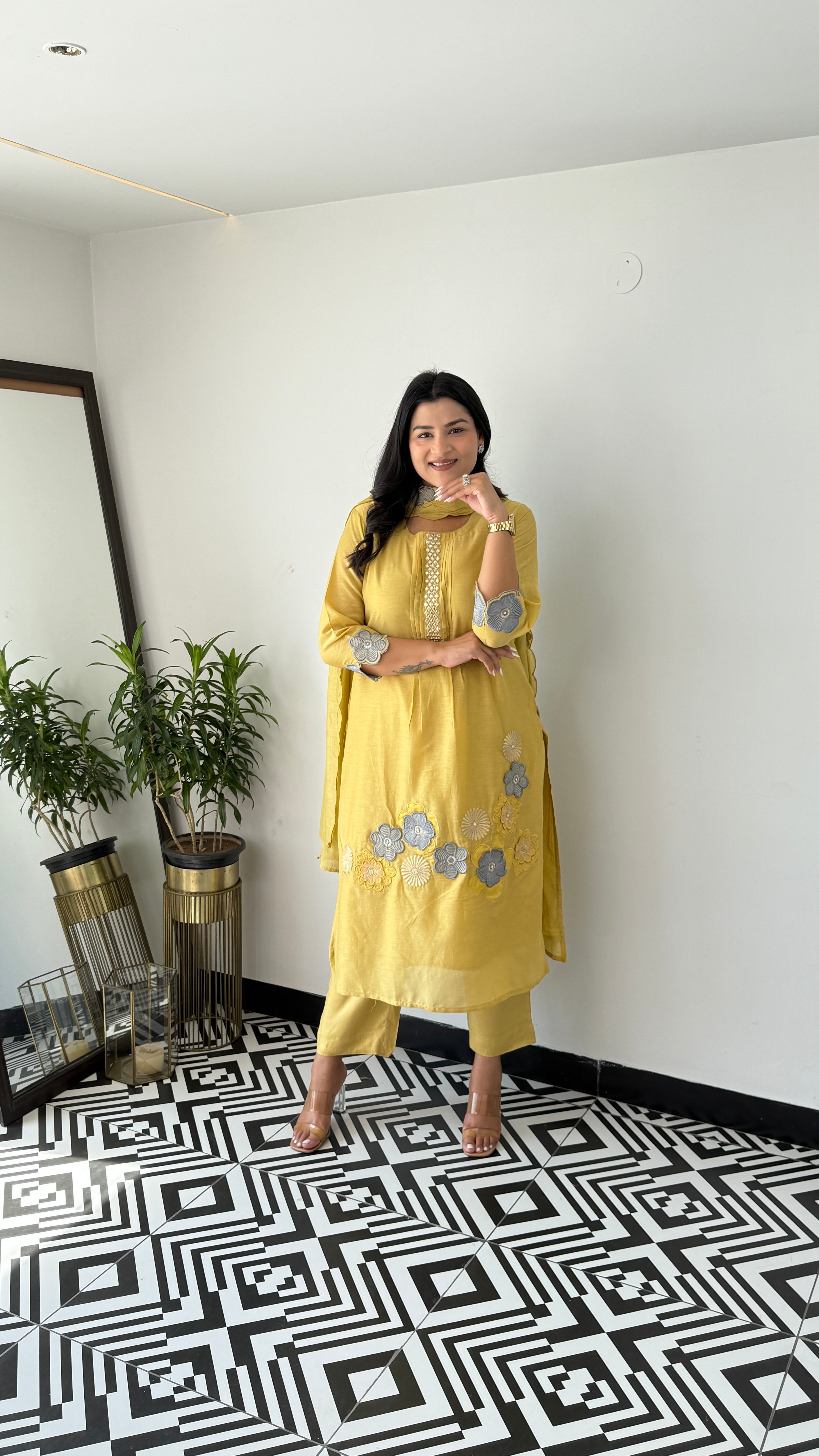 Golden Flower Appliqué Premium Suit Set