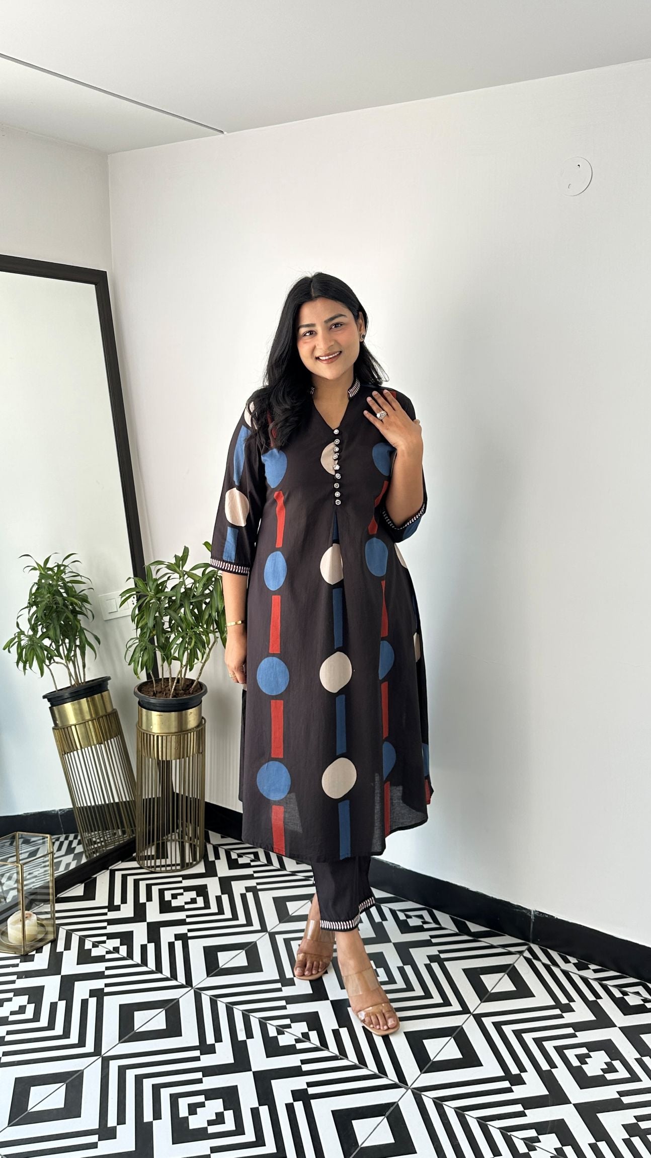 Droplet Black Kurta Pants