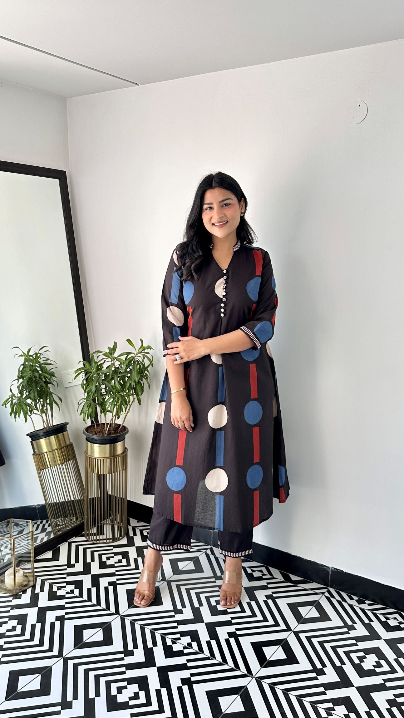 Droplet Black Kurta Pants