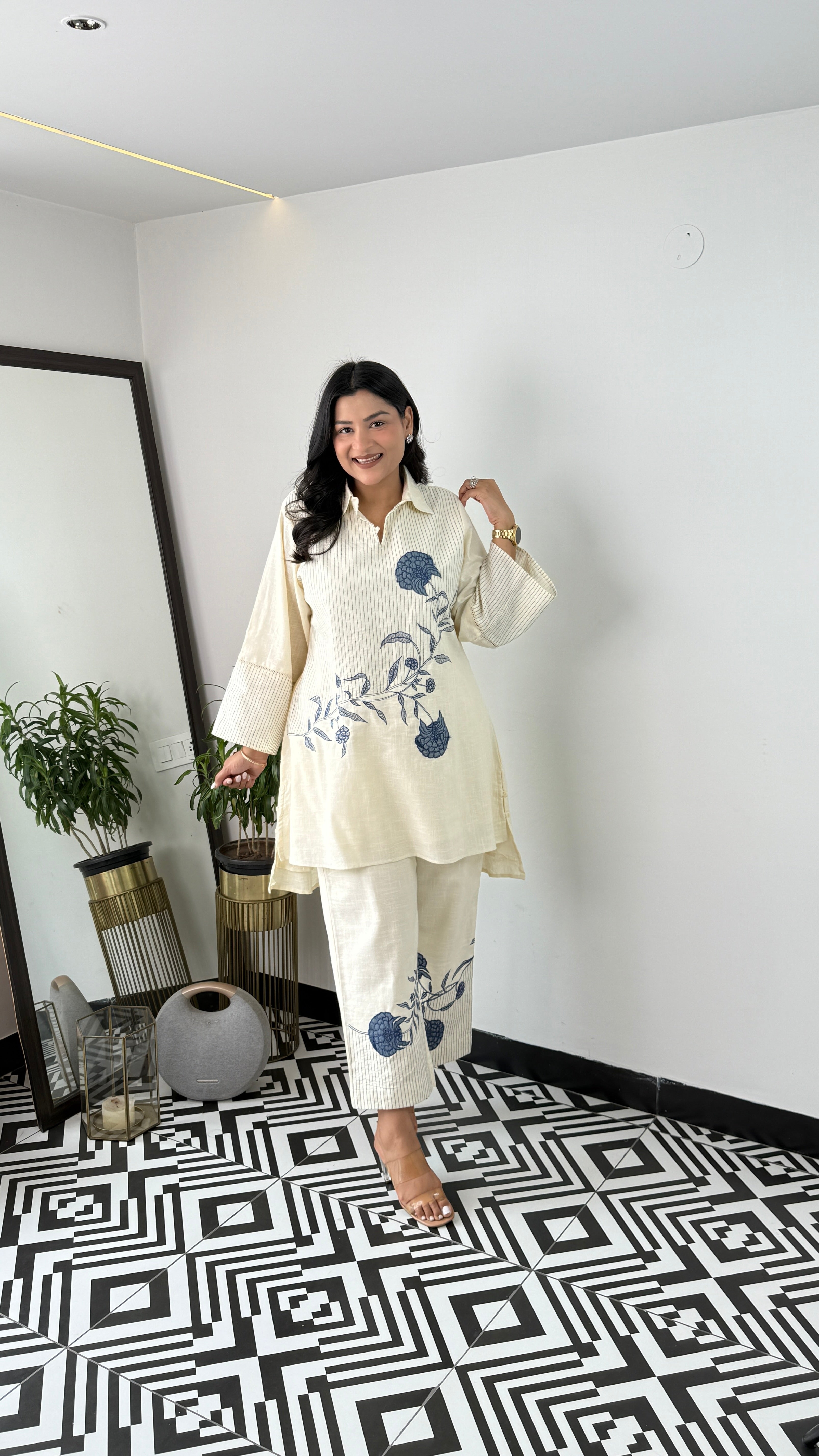 Handloom Blue Flower Cord Set