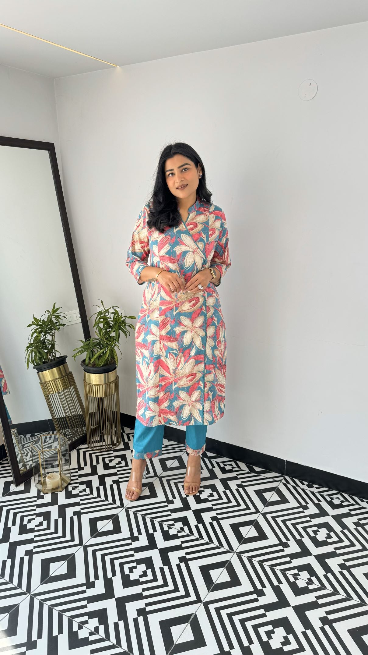 Firozi Petal Angrakha Kurta Set