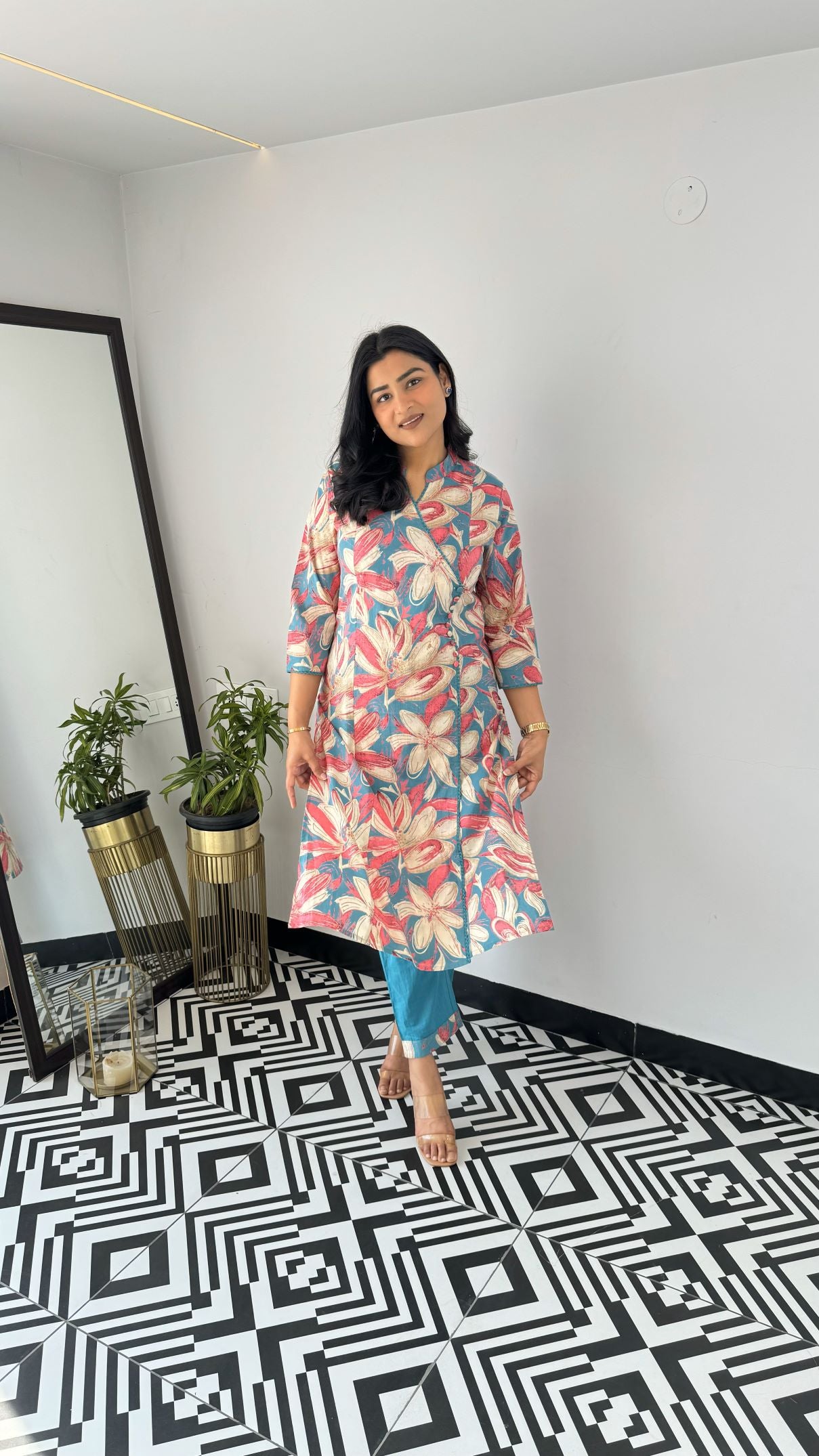 Firozi Petal Angrakha Kurta Set