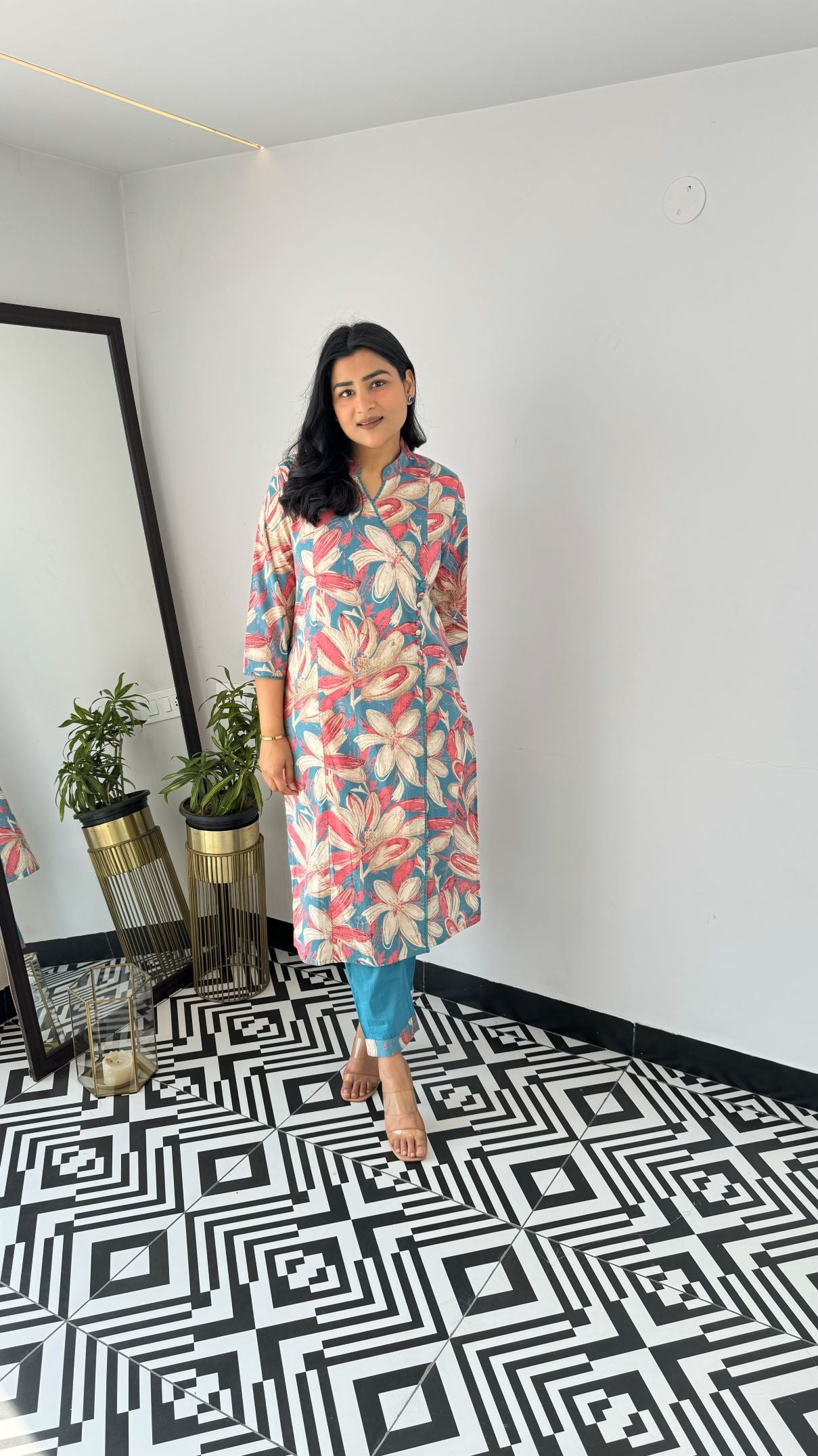 Firozi Petal Angrakha Kurta Set