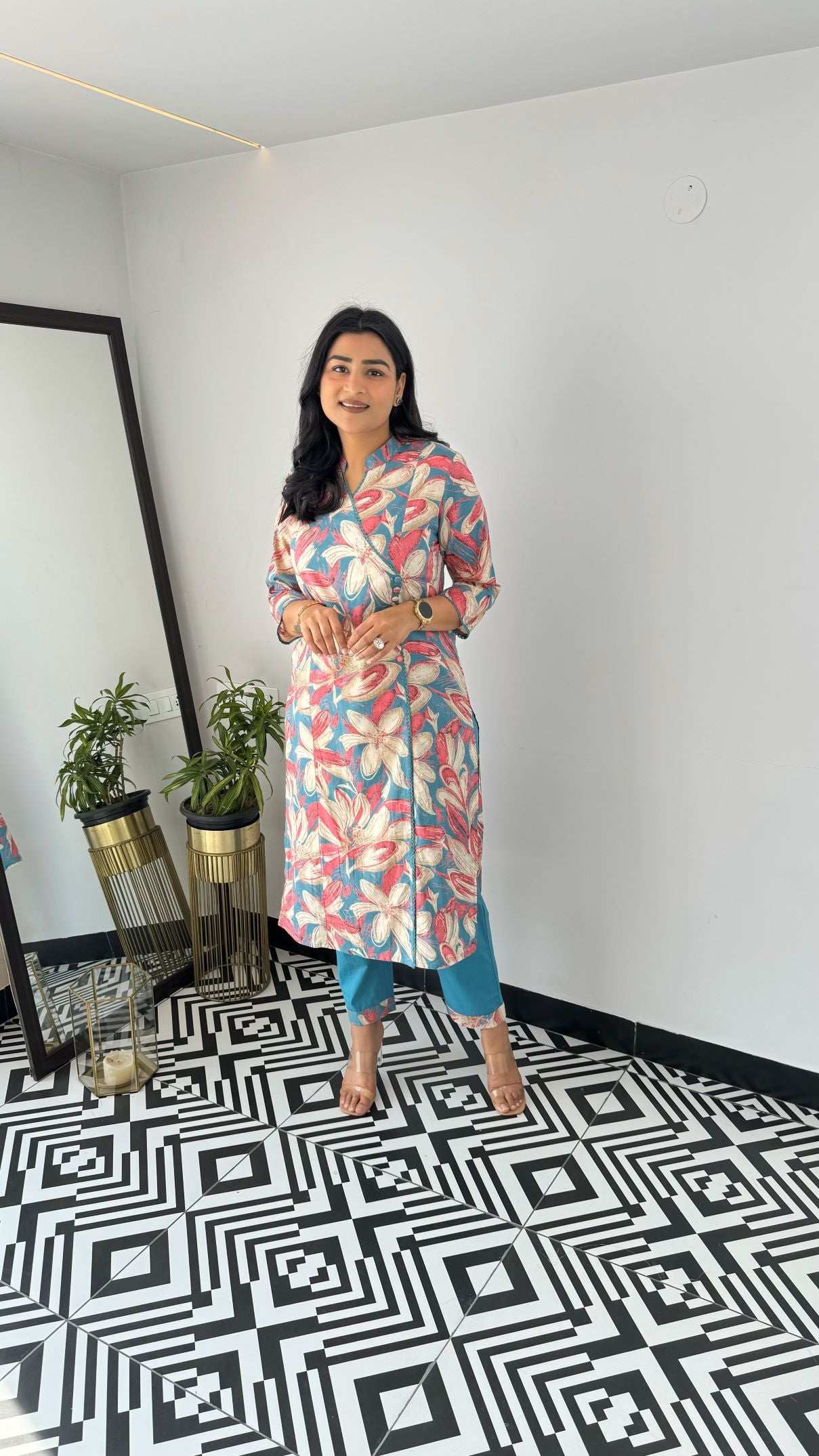 Firozi Petal Angrakha Kurta Set