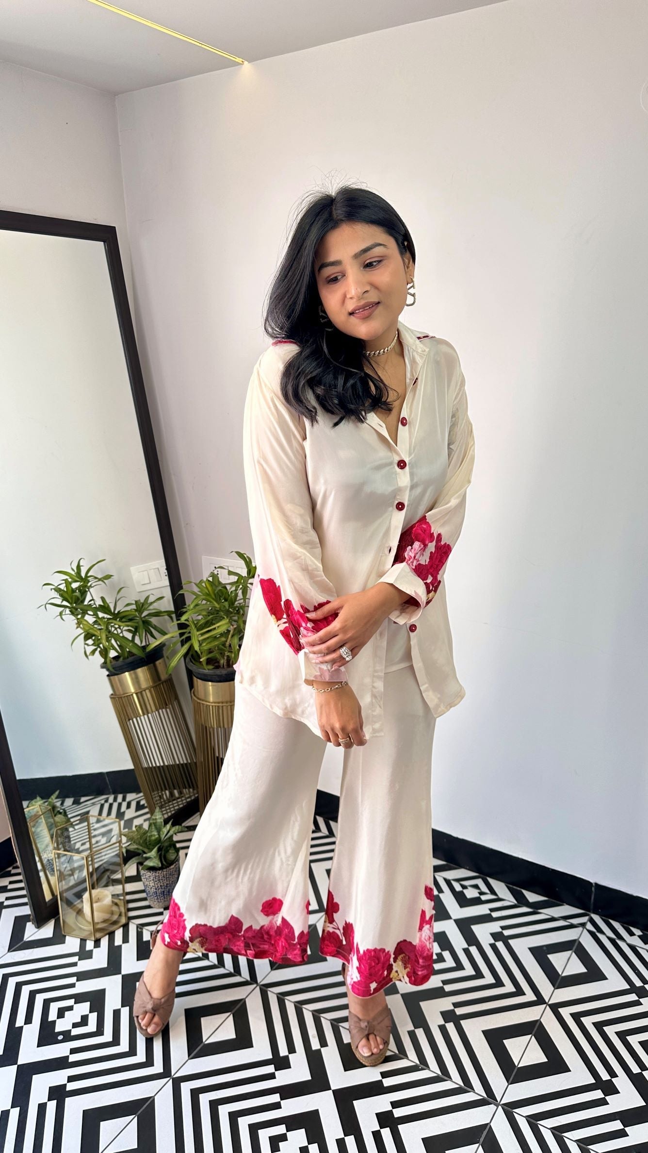 Flamingo Crepe Cord Set shrisa.in