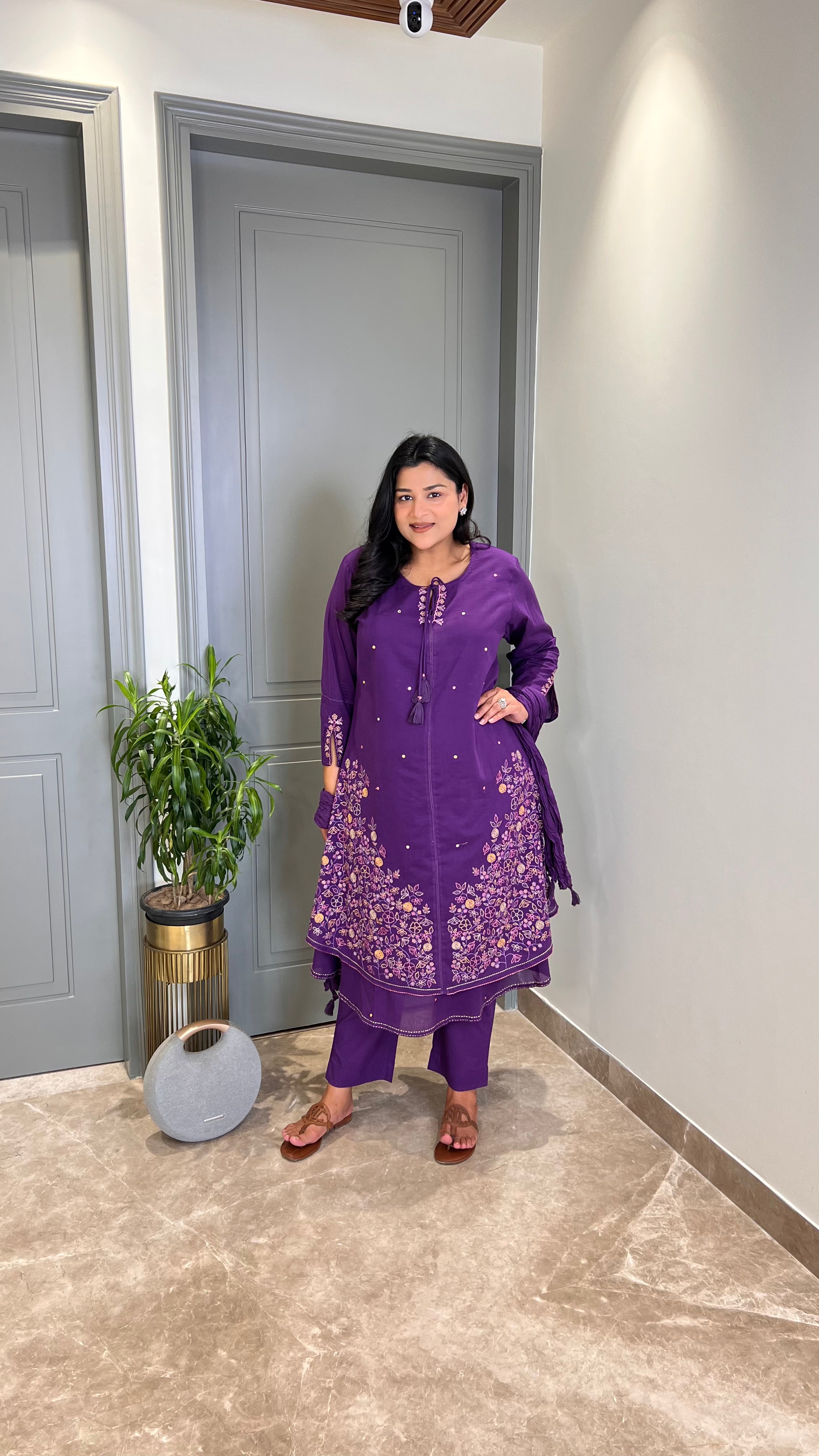 Purple Threadwork Jaal Suit Set