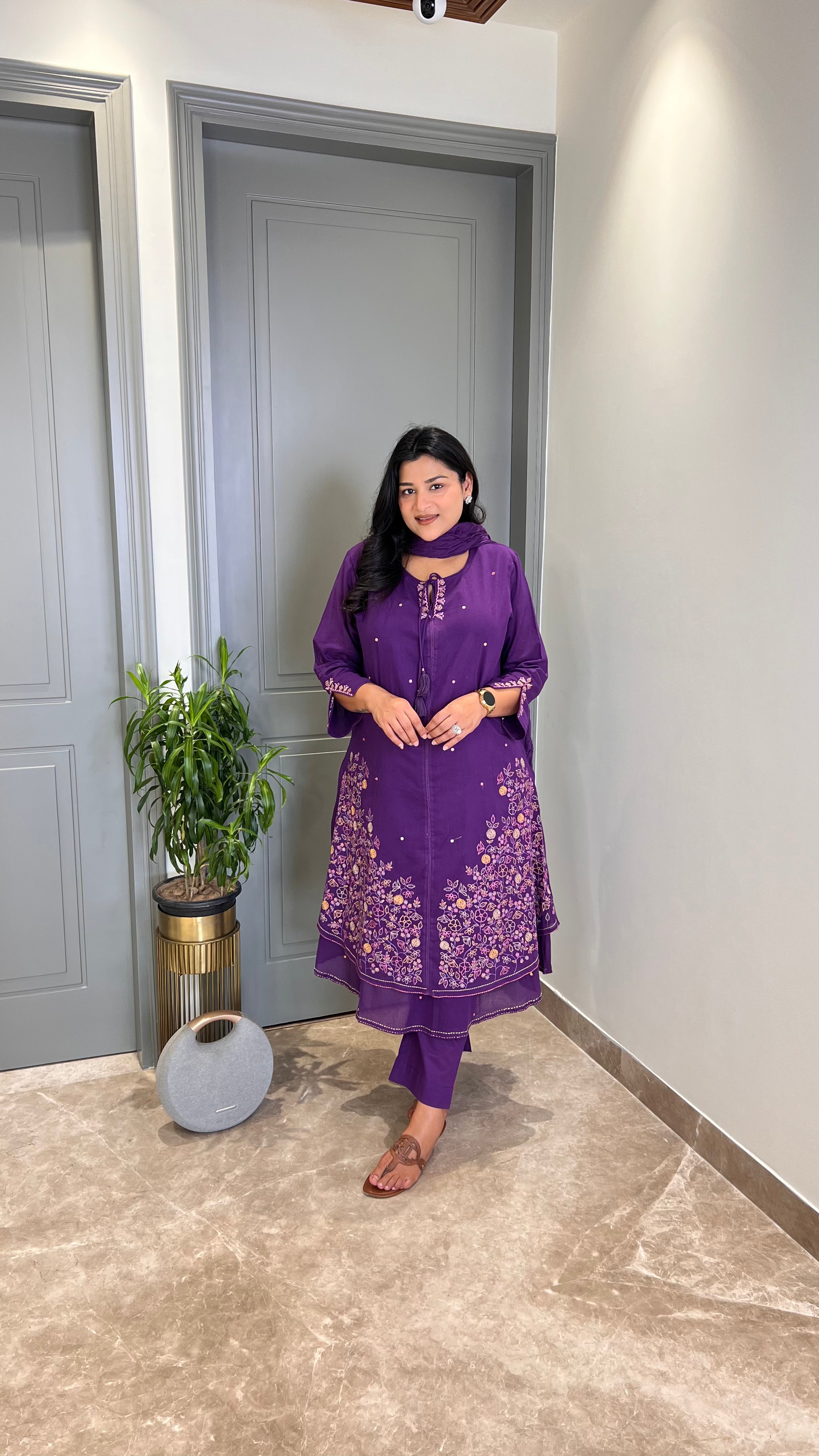 Purple Threadwork Jaal Suit Set