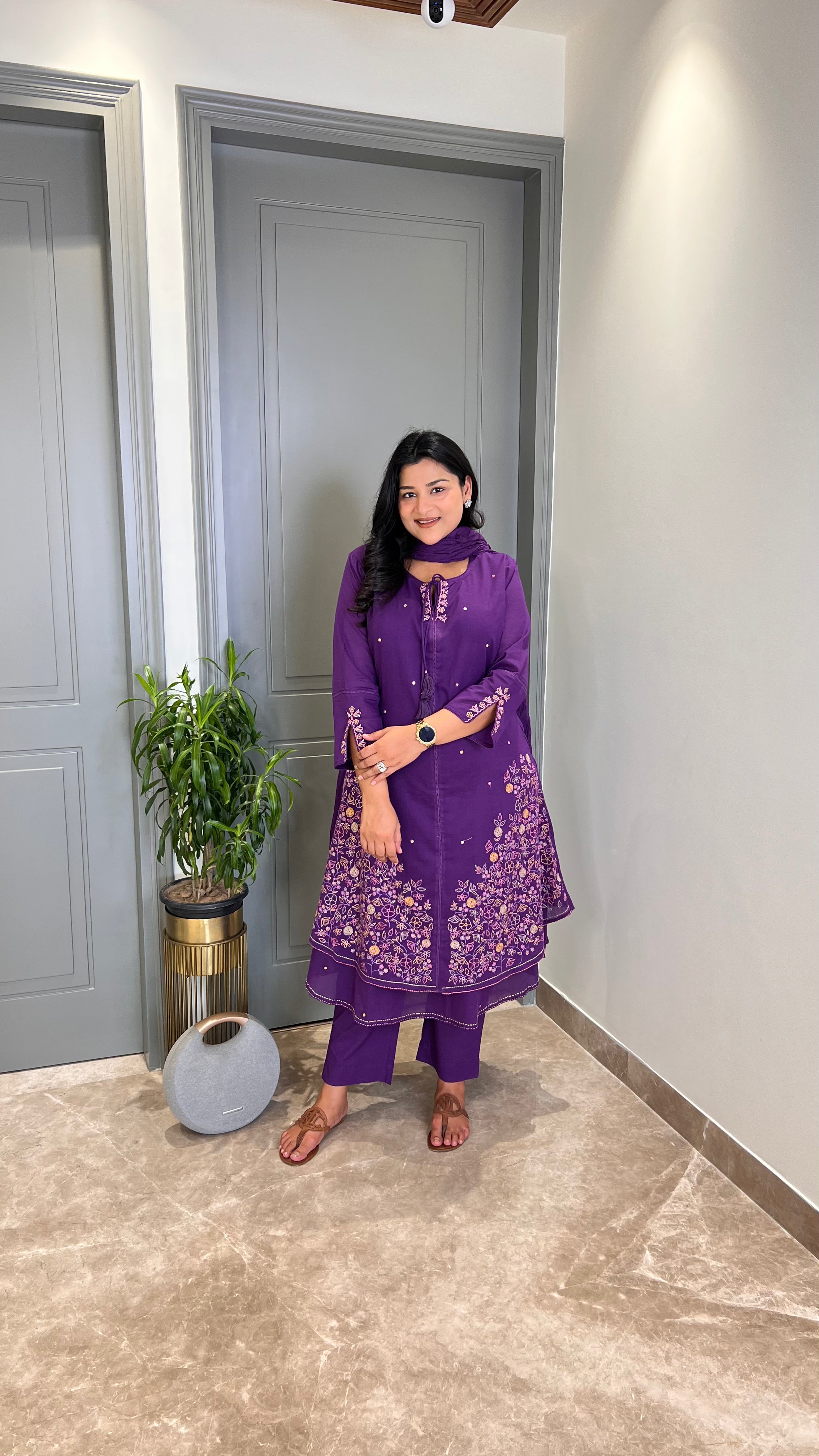 Purple Threadwork Jaal Suit Set
