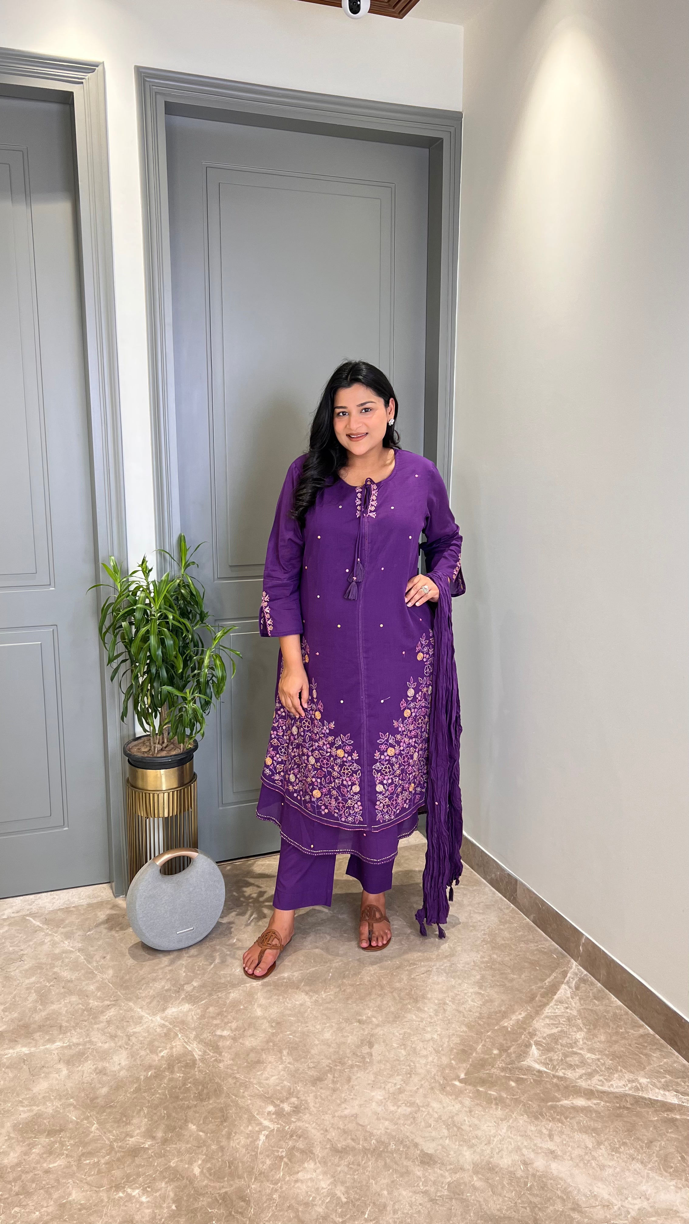 Purple Threadwork Jaal Suit Set
