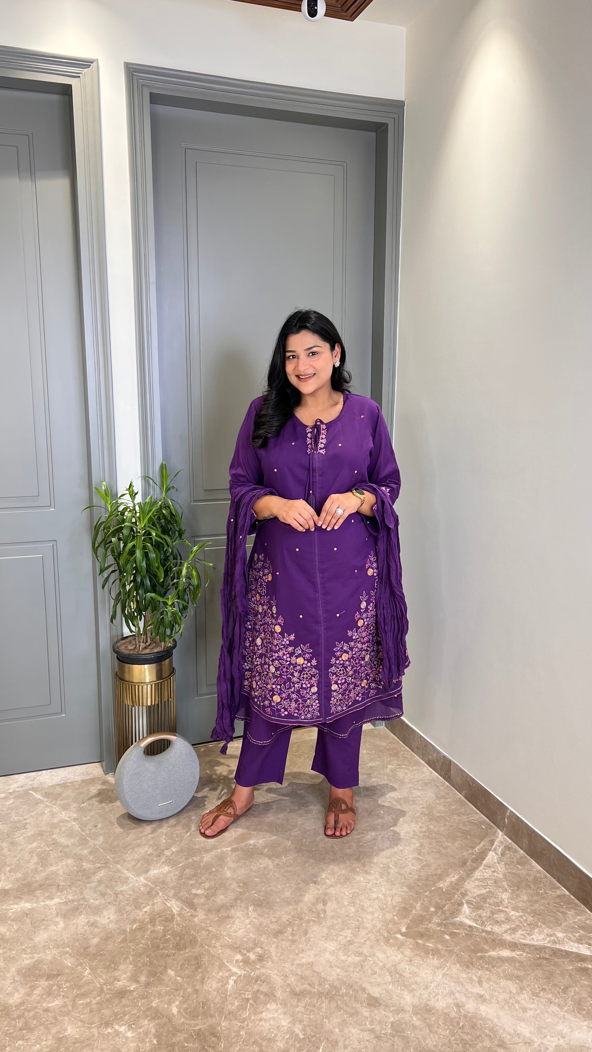 Purple Threadwork Jaal Suit Set