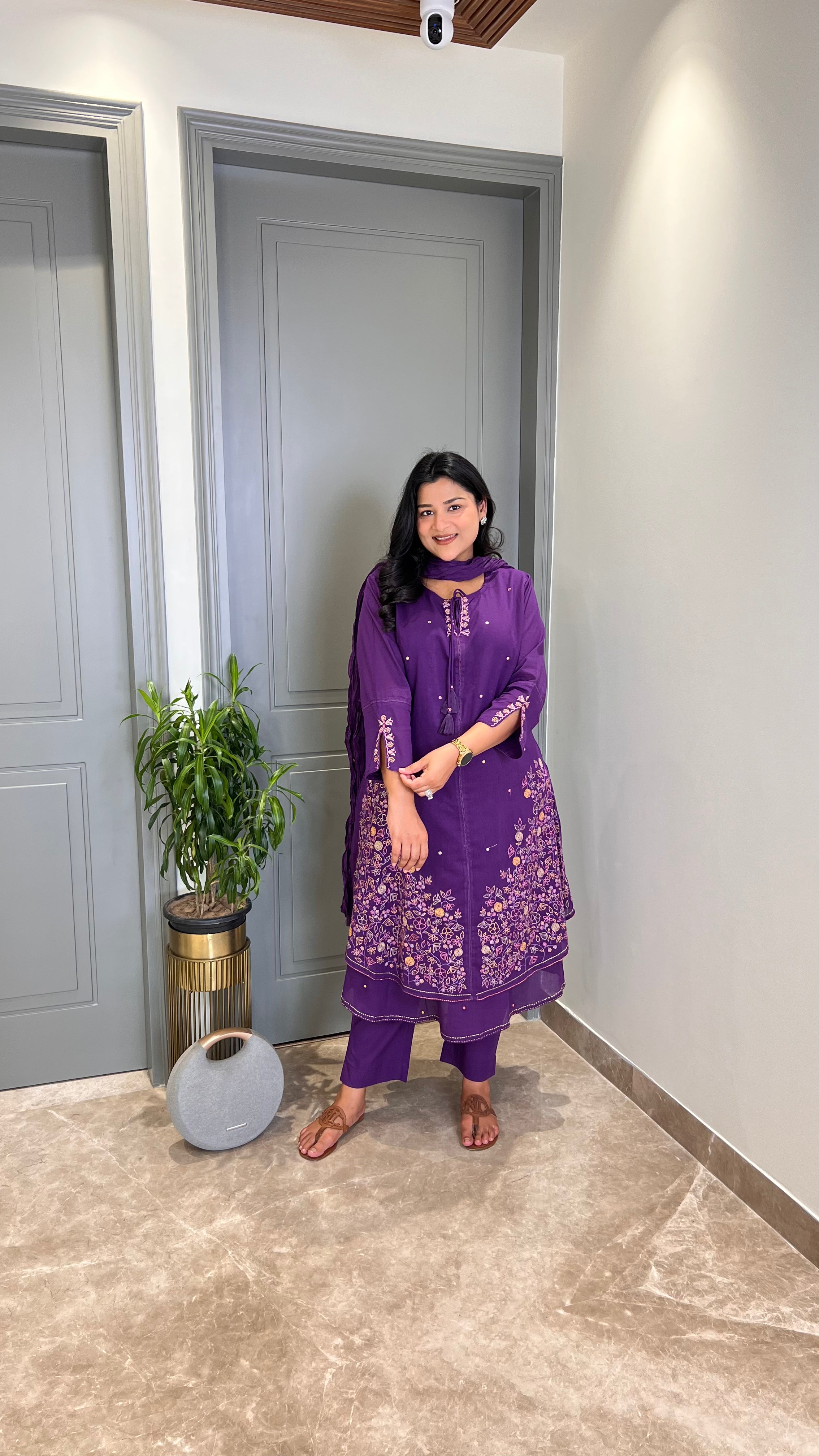 Purple Threadwork Jaal Suit Set