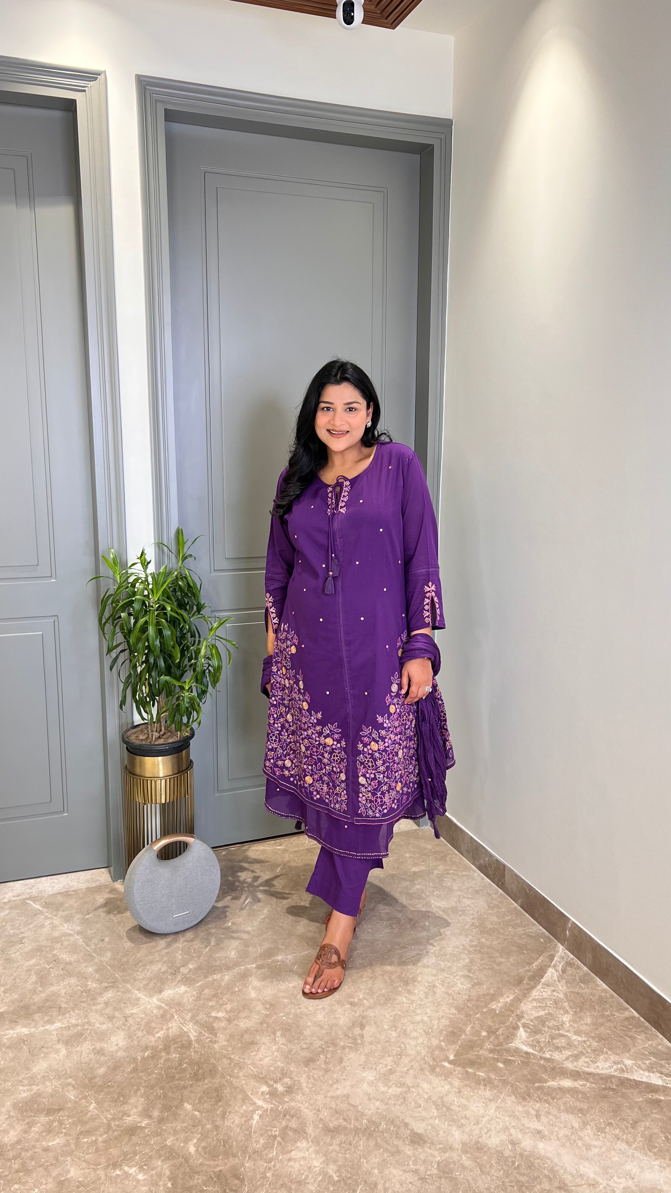 Purple Threadwork Jaal Suit Set