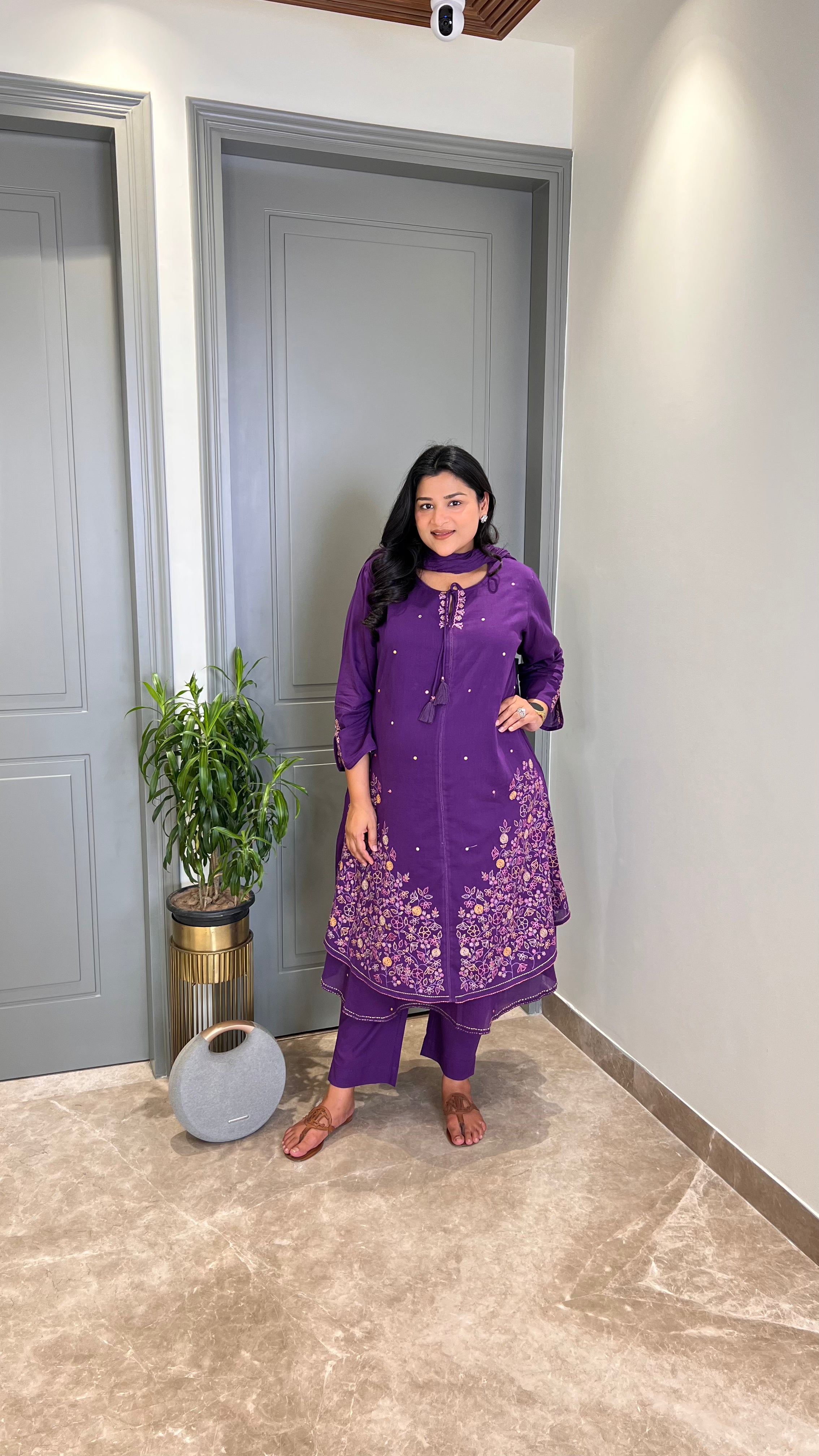 Purple Threadwork Jaal Suit Set