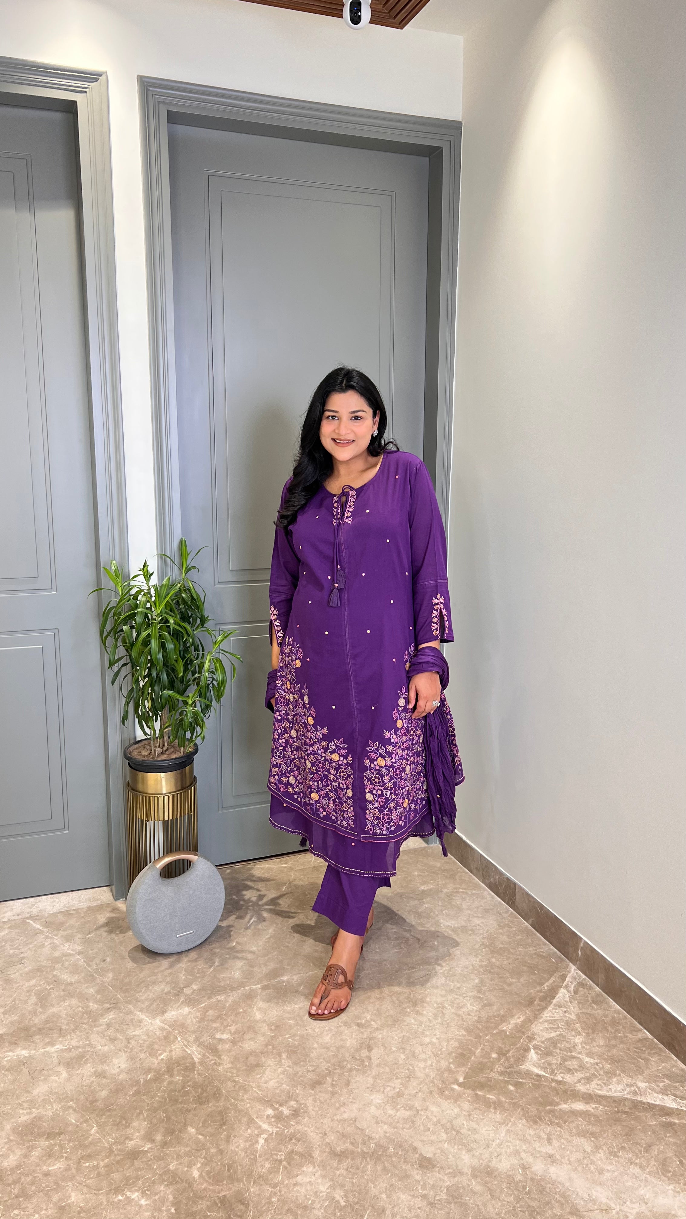 Purple Threadwork Jaal Suit Set