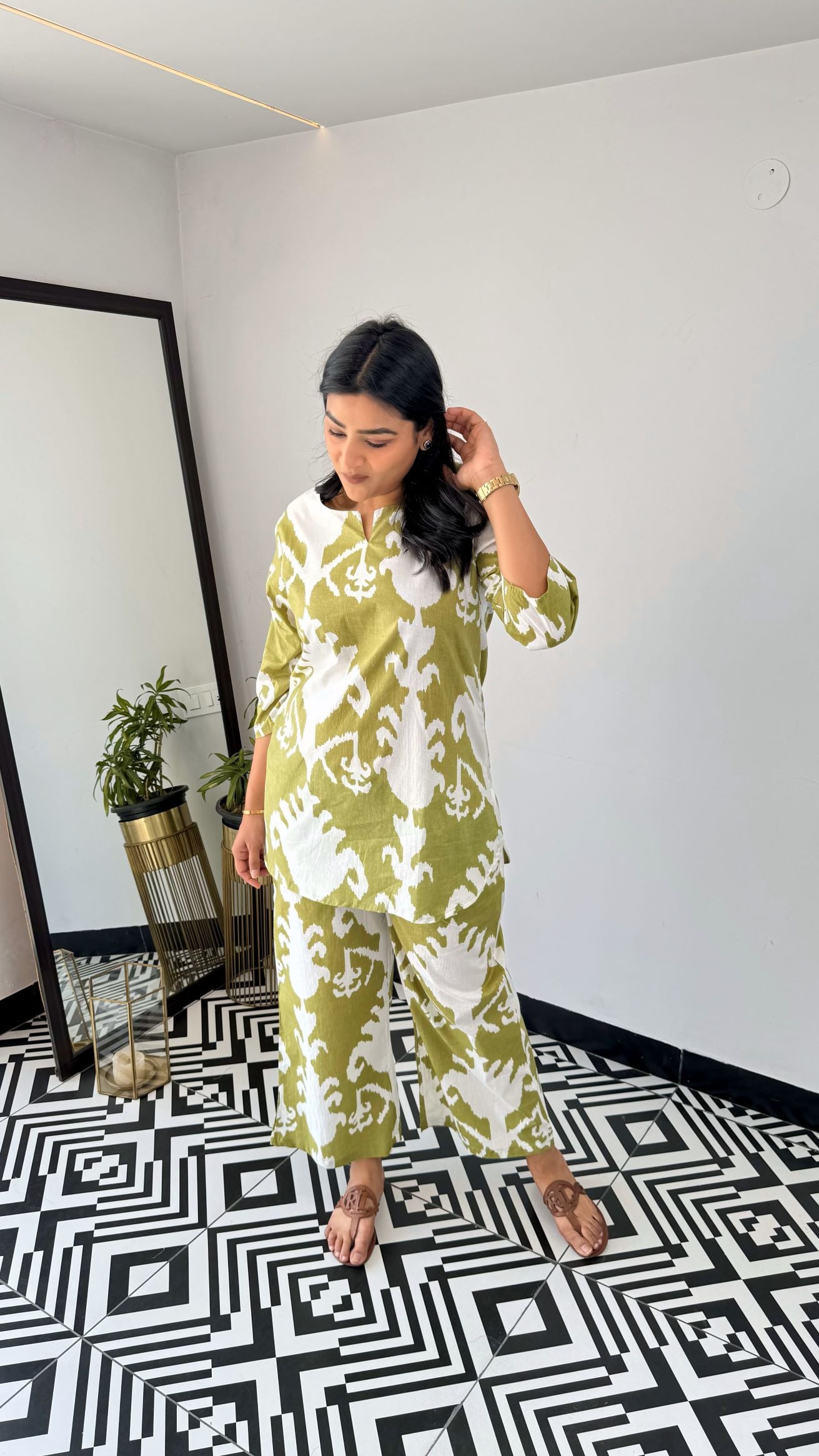 Green Ikkat Short Cotton Cord Set