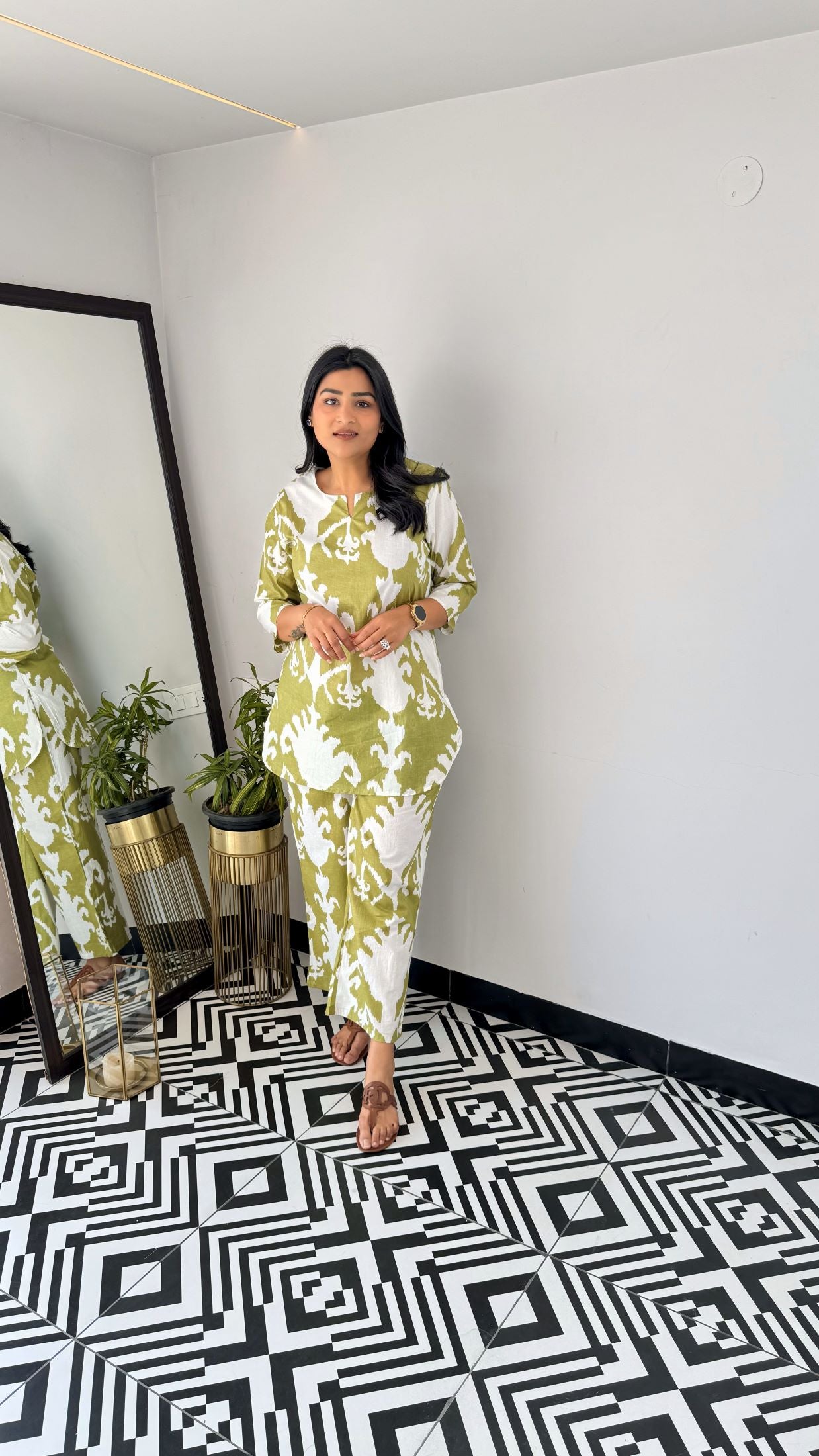 Green Ikkat Short Cotton Cord Set