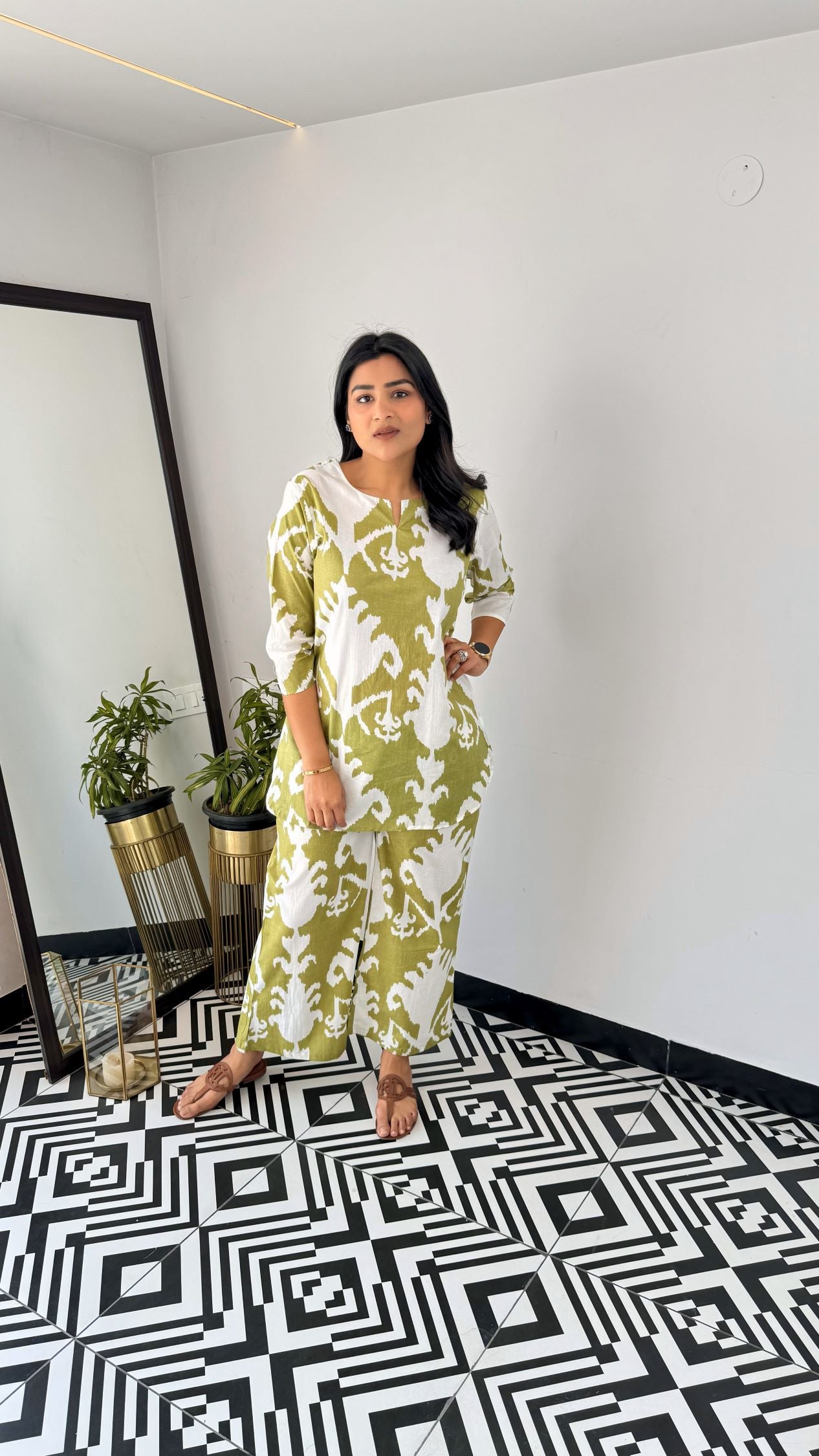 Green Ikkat Short Cotton Cord Set