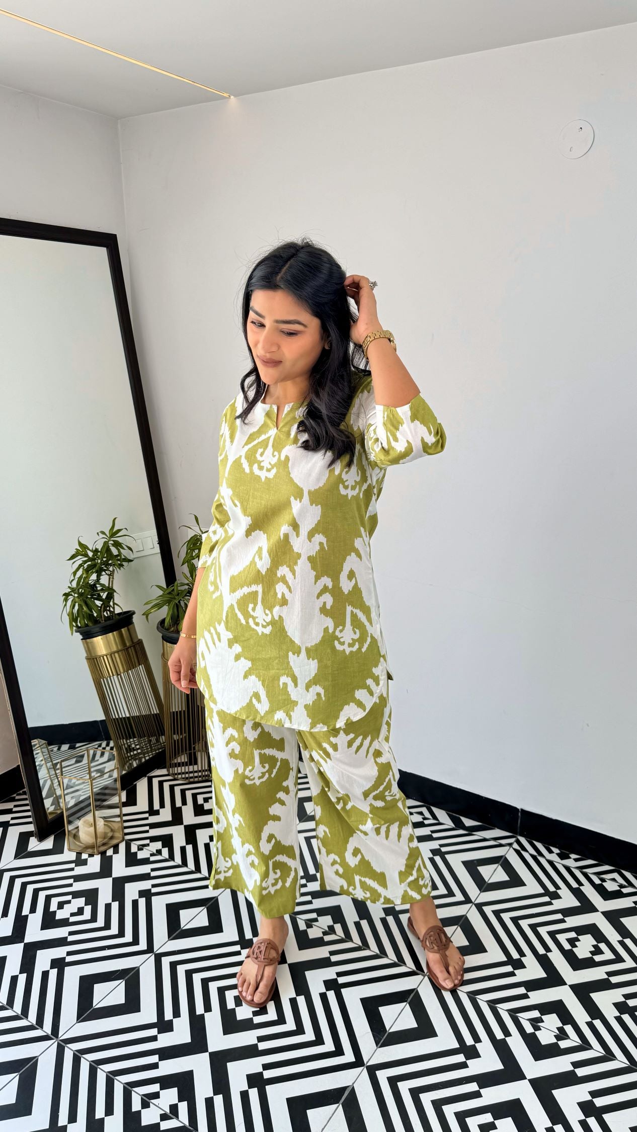 Green Ikkat Short Cotton Cord Set