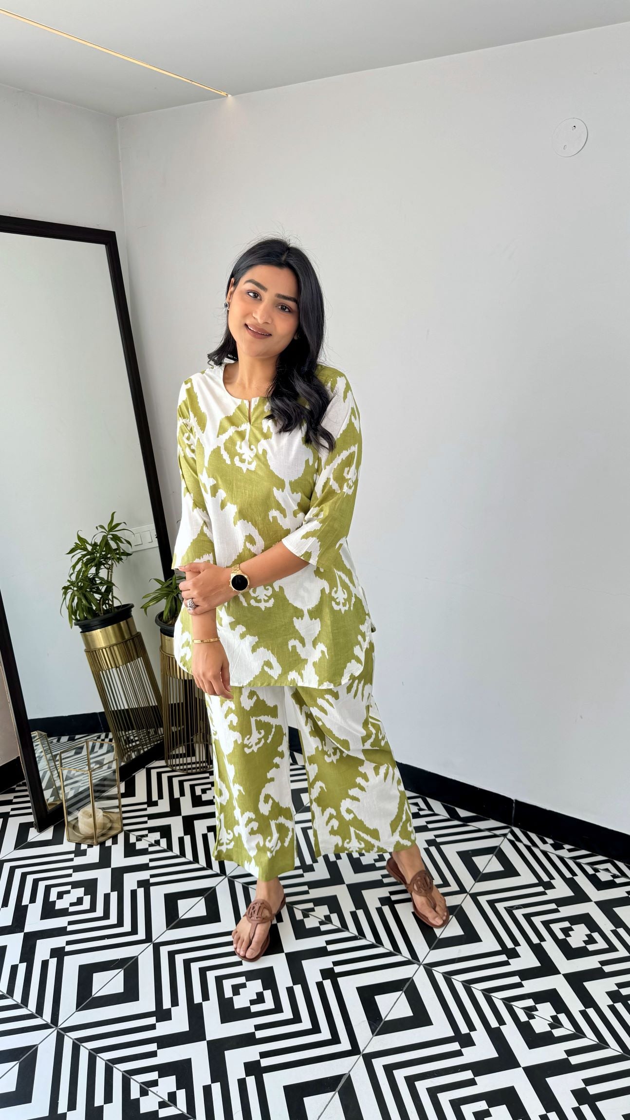 Green Ikkat Short Cotton Cord Set