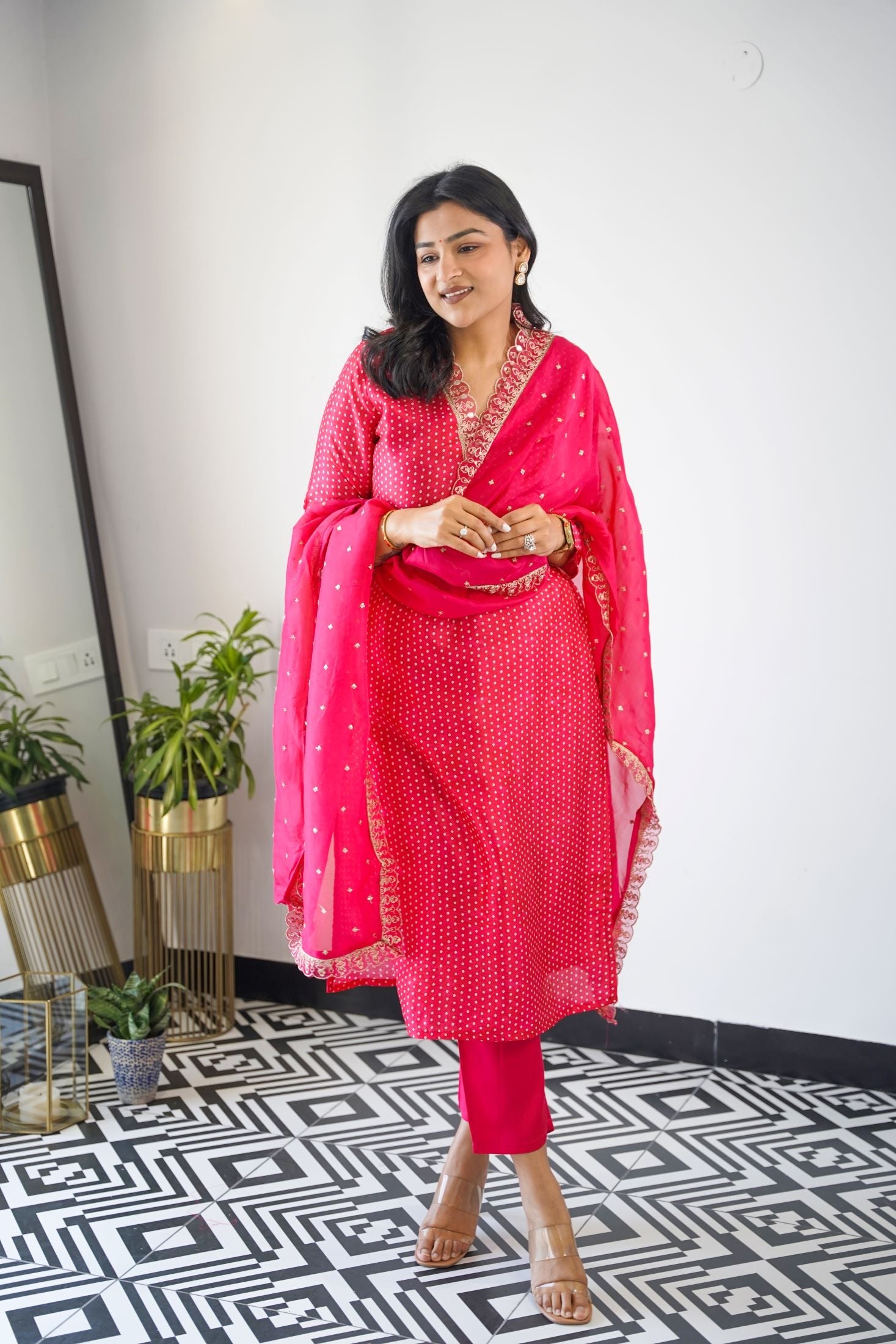 Hot Pink Bandhej Suit Set shrisa.in