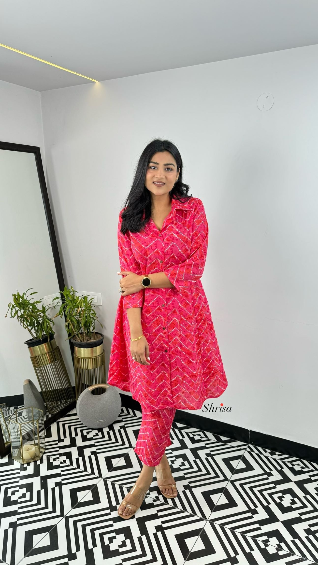 Hot Pink Lehriya Pure Cotton Cord Set