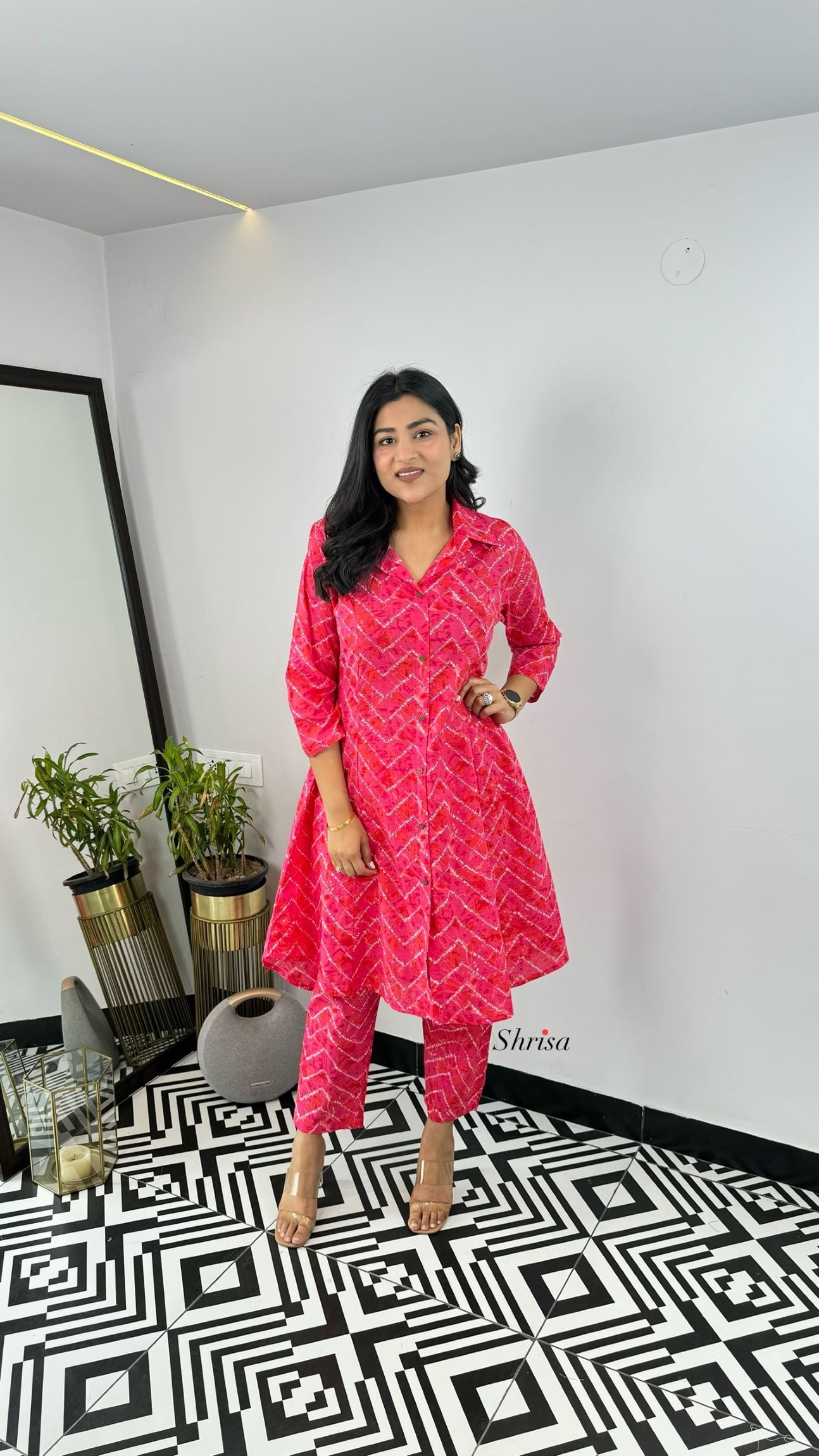 Hot Pink Lehriya Pure Cotton Cord Set