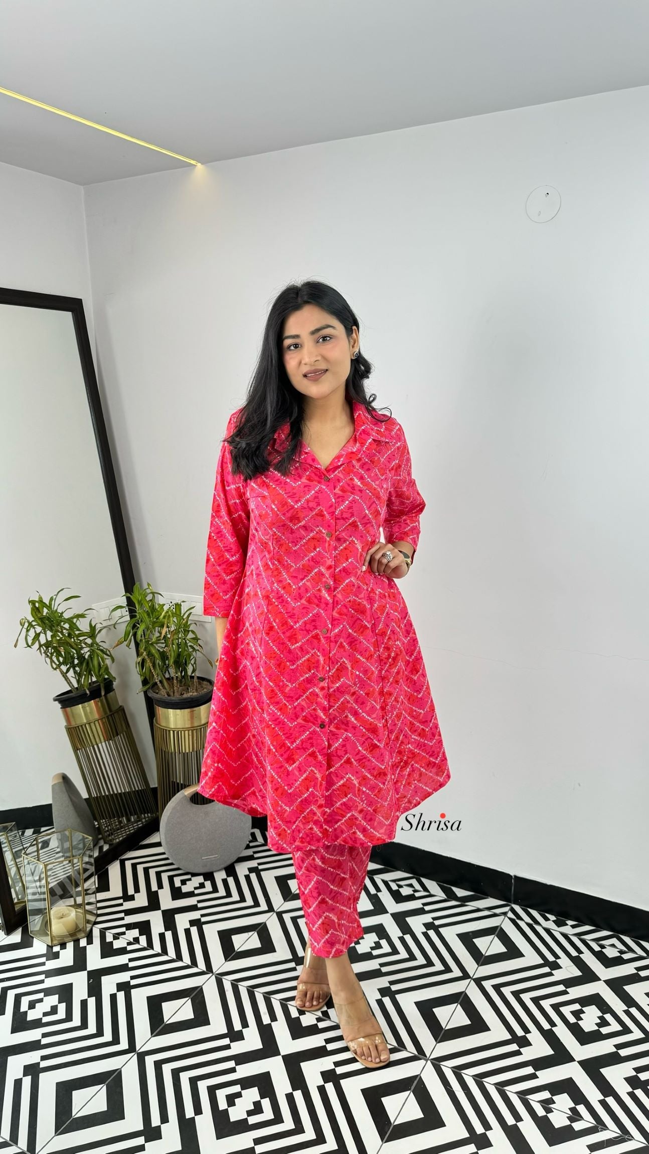 Hot Pink Lehriya Pure Cotton Cord Set