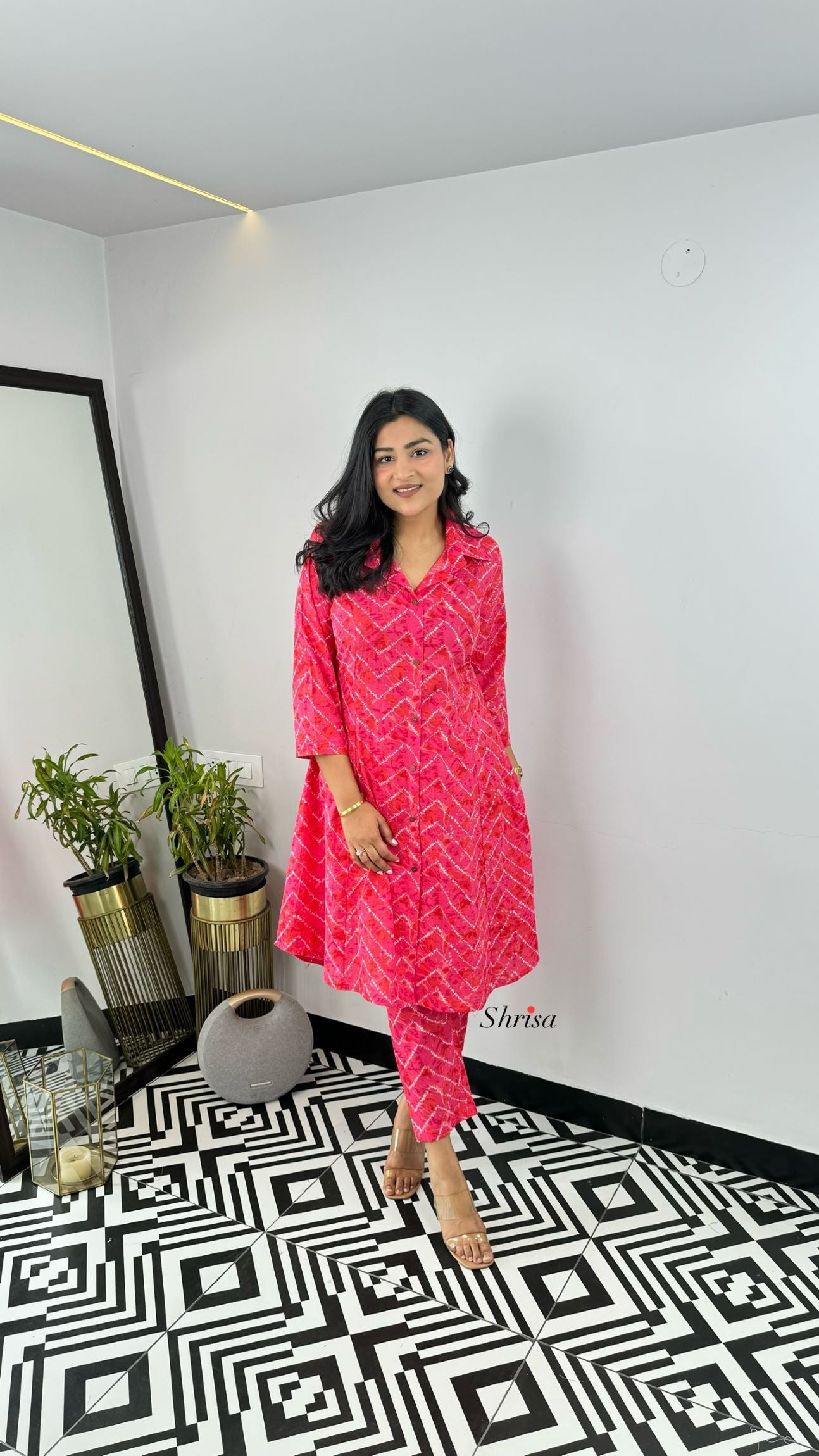 Hot Pink Lehriya Pure Cotton Cord Set