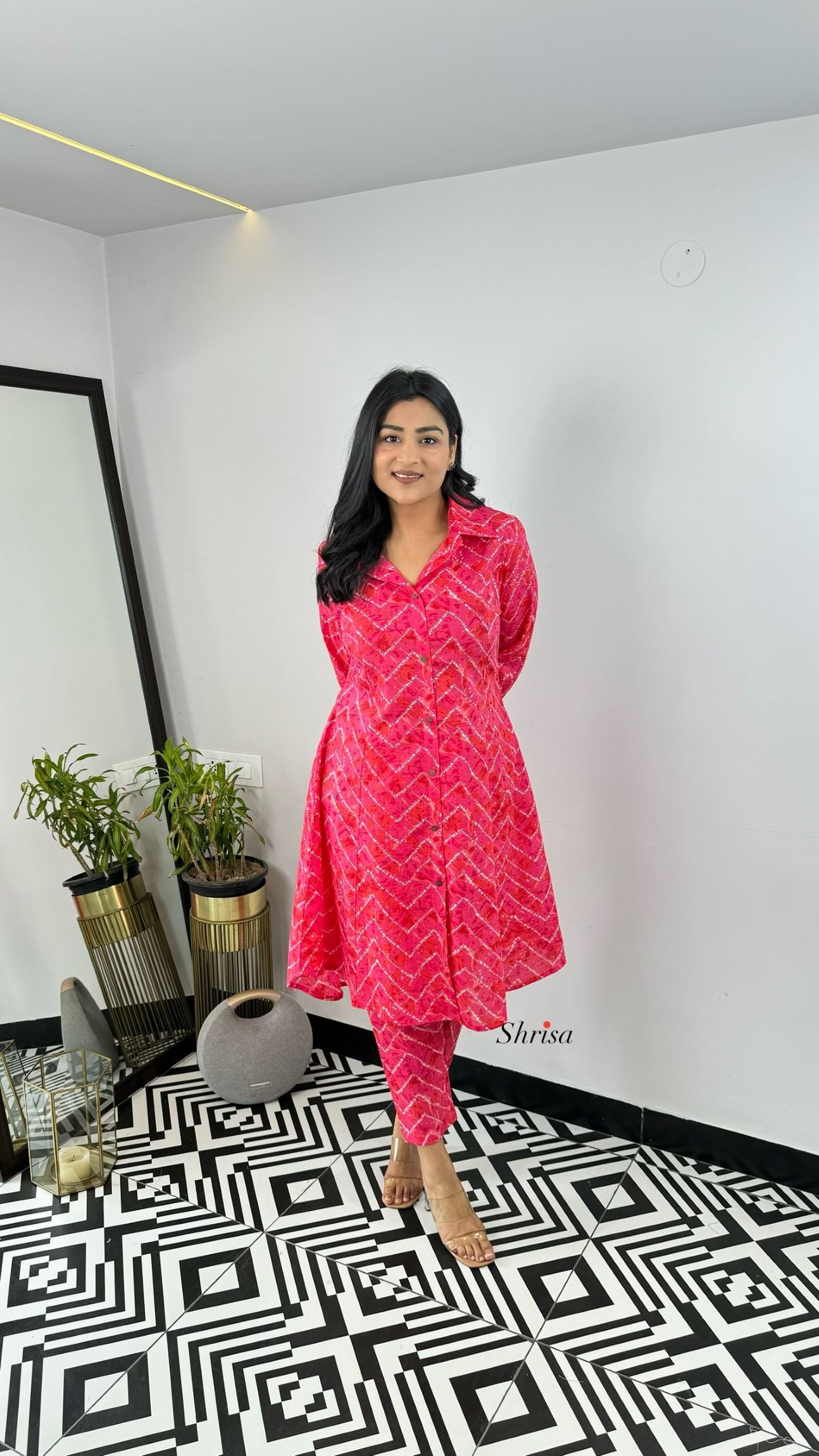 Hot Pink Lehriya Pure Cotton Cord Set