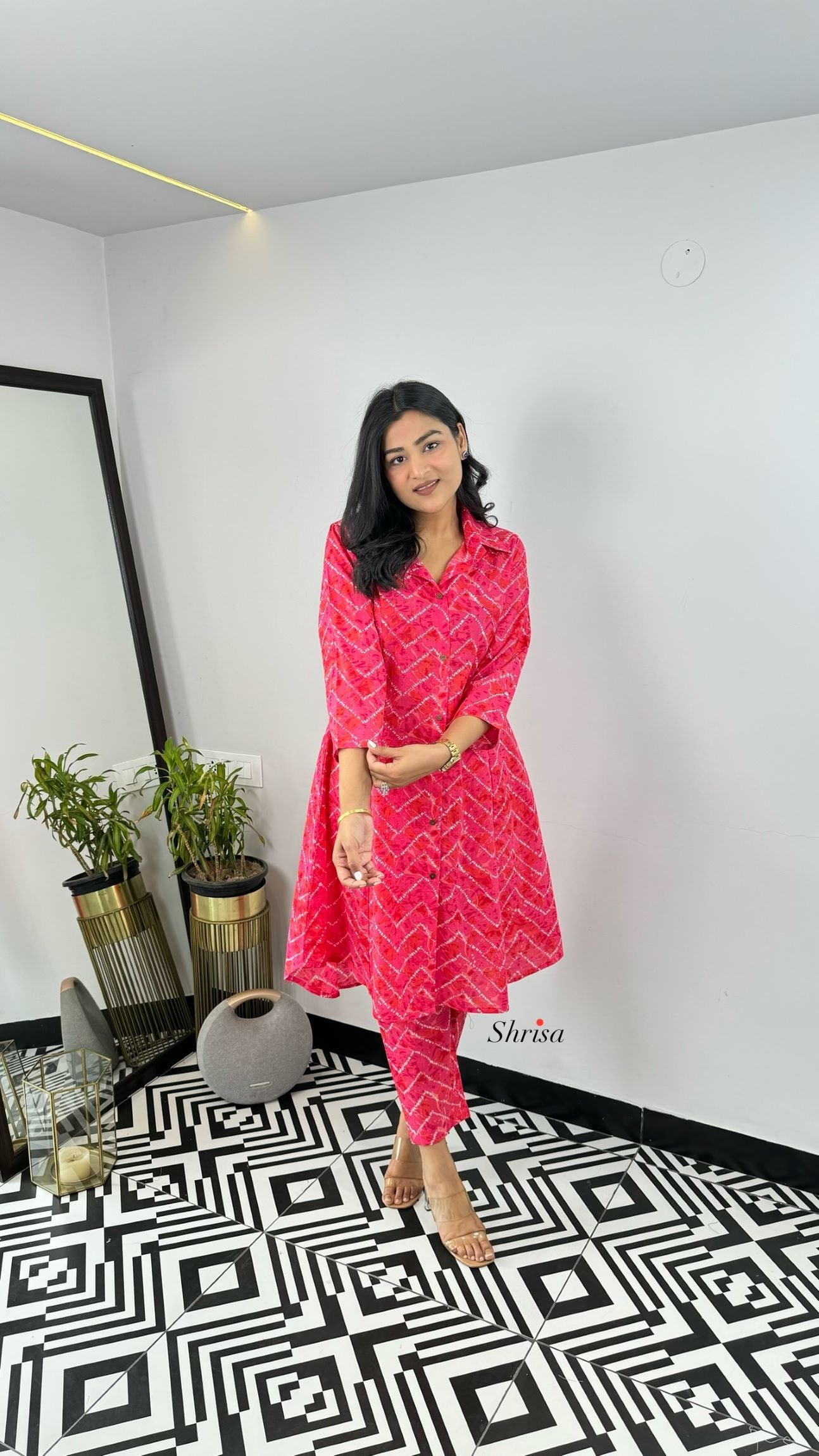 Hot Pink Lehriya Pure Cotton Cord Set