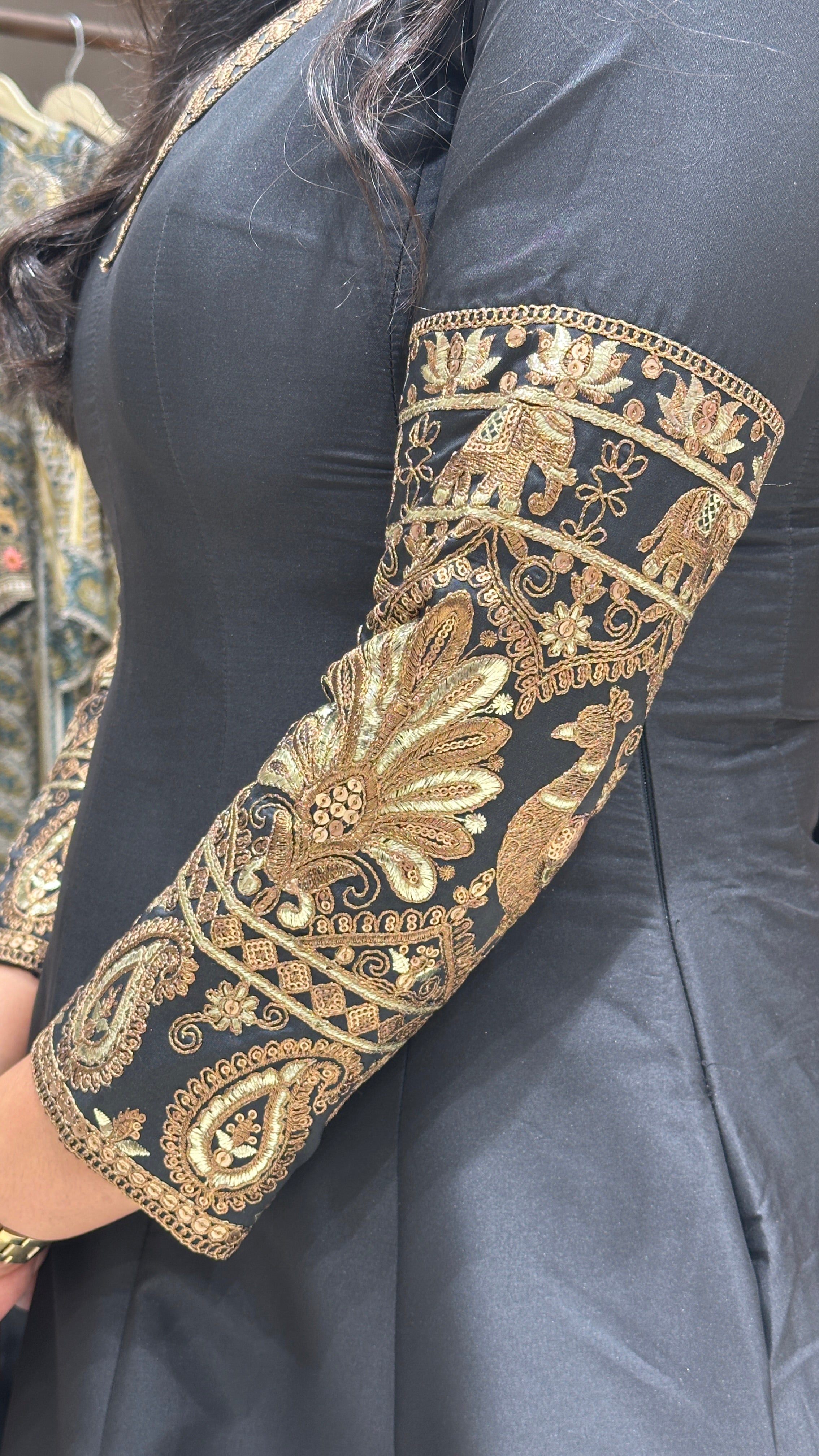 Pure Black Silk with Handwork Detailing Anarkali shrisa.in