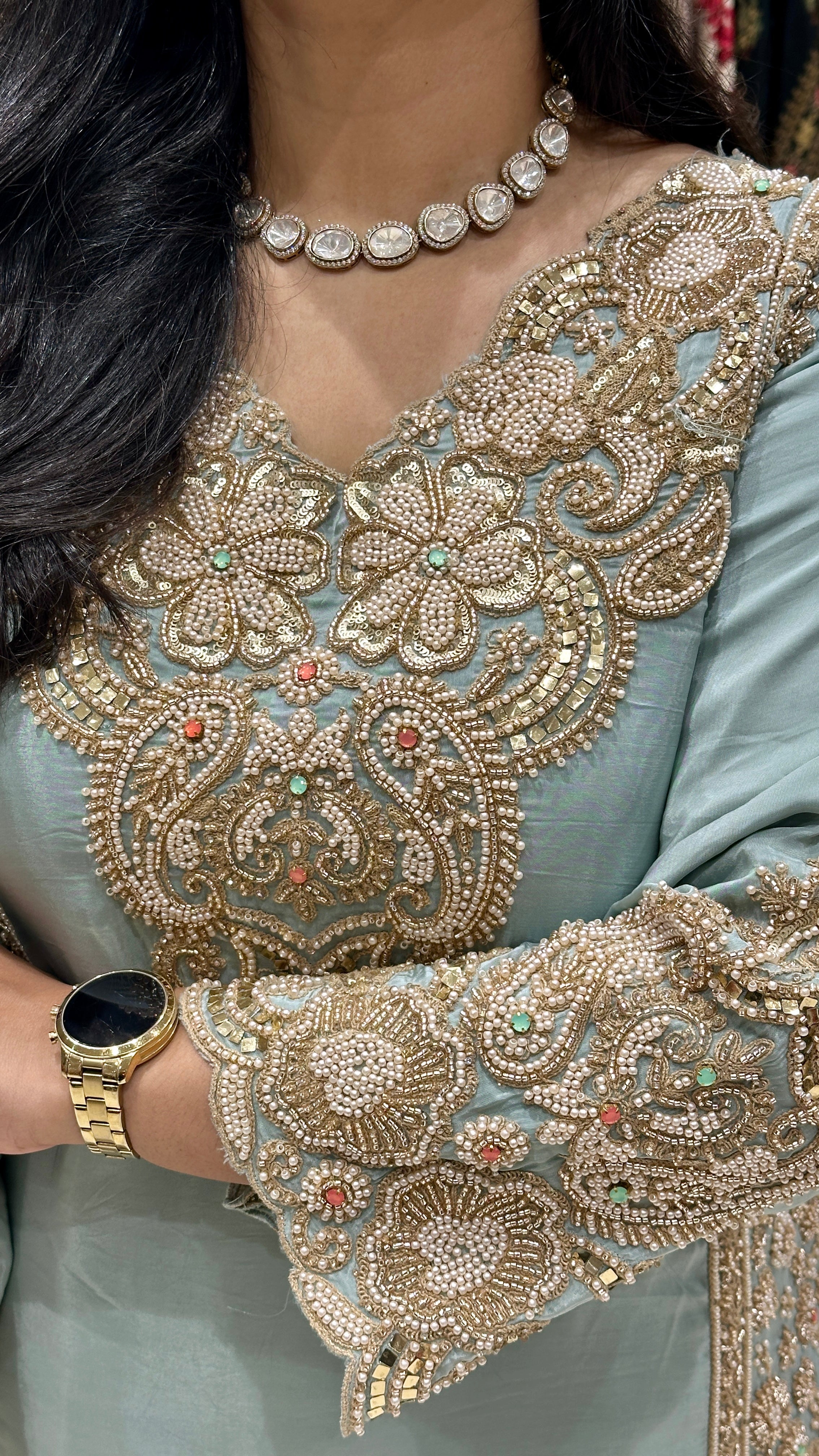 Pure Crepe Premium Handwork Farshi Suit Set shrisa.in