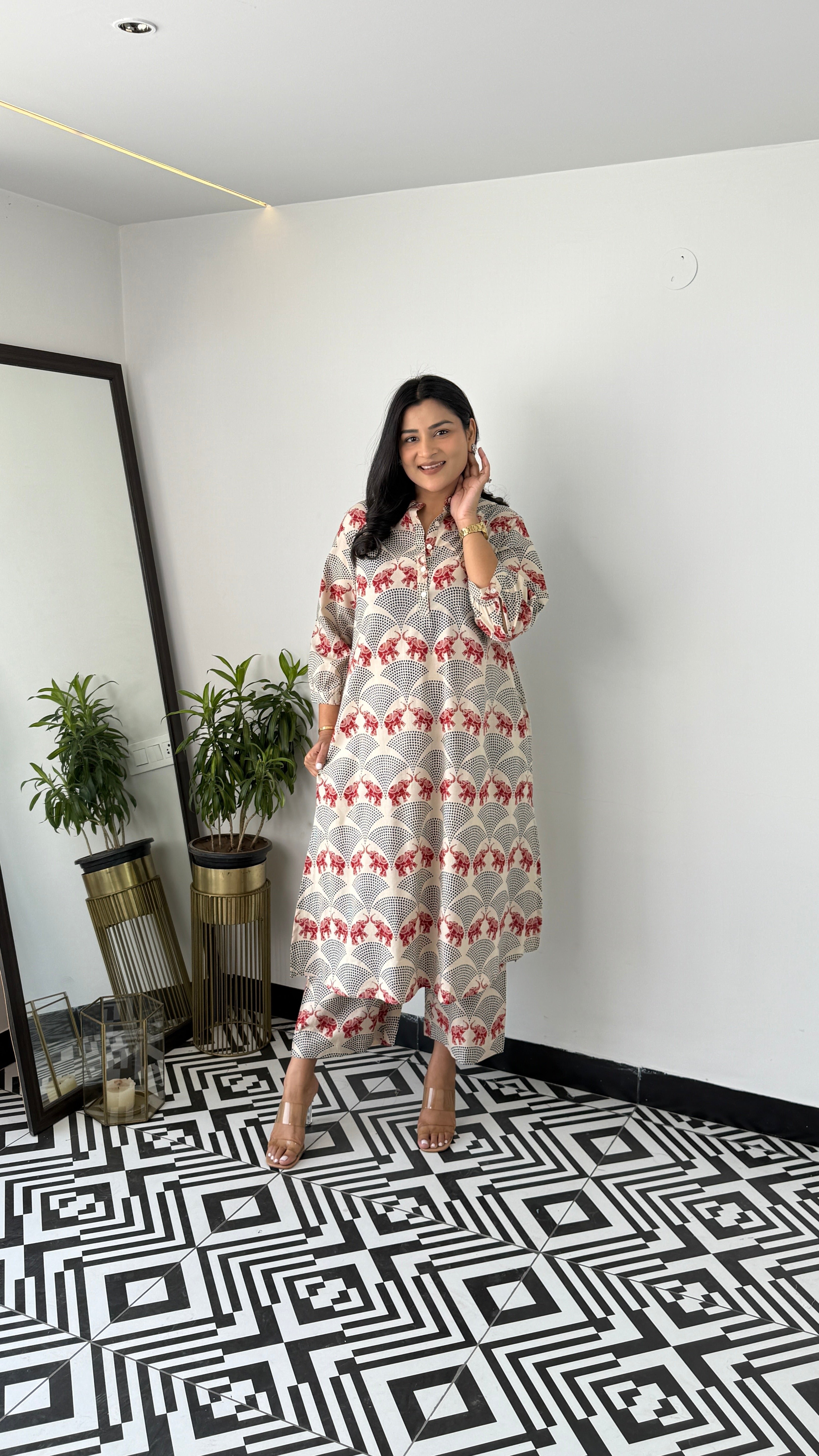 Meher Red Elephant Kurta Pants