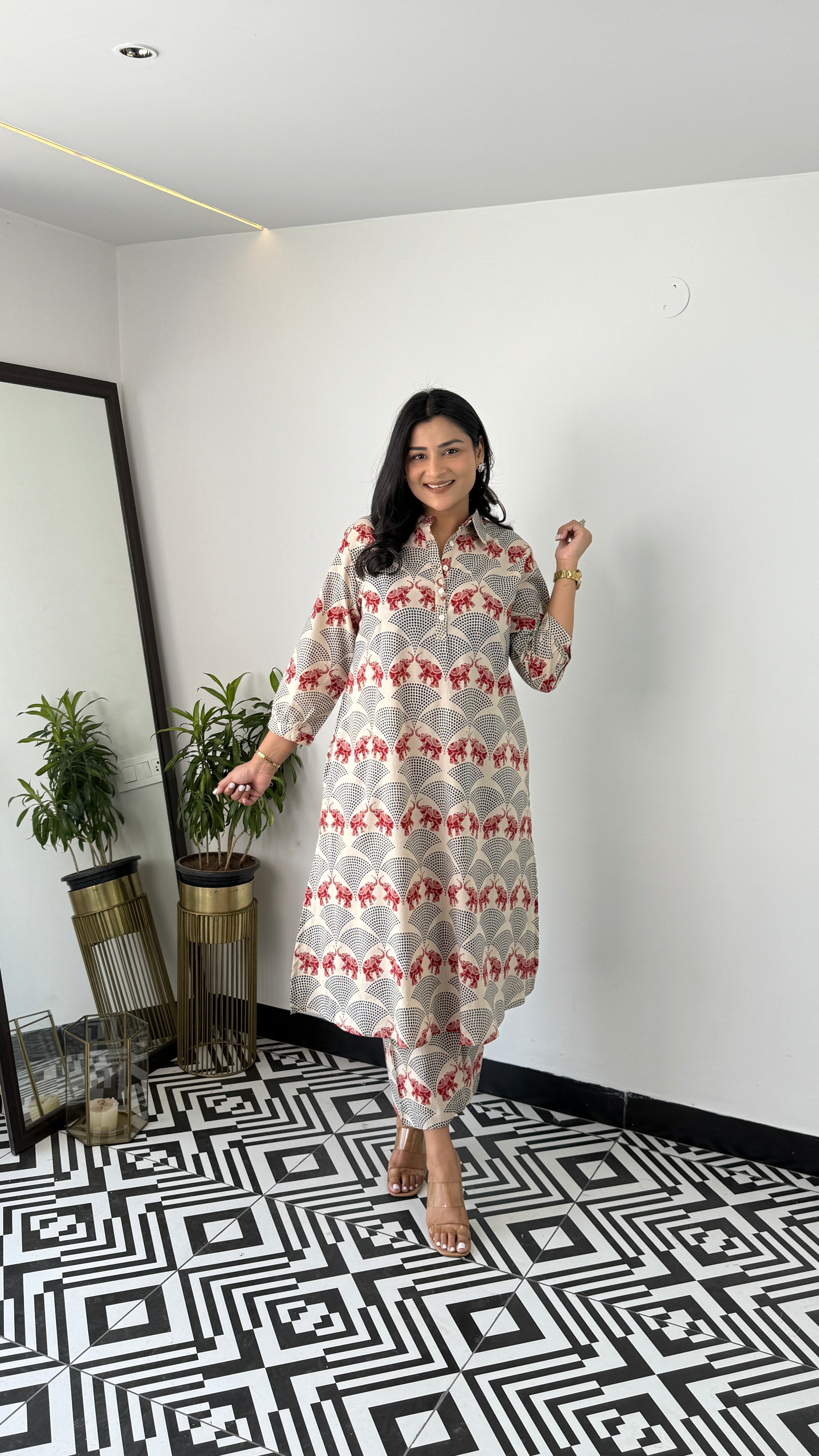 Meher Red Elephant Kurta Pants
