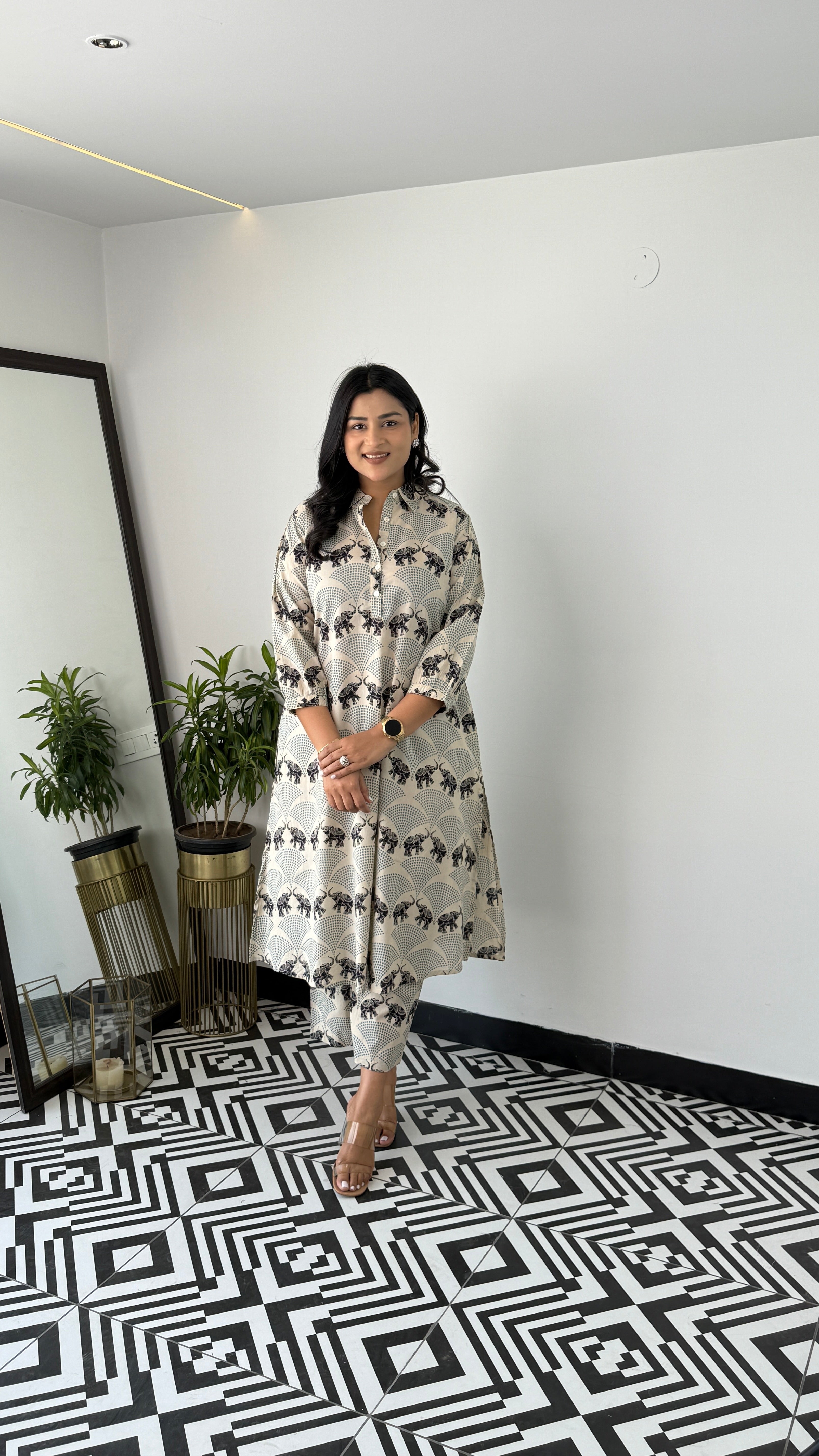 Meher Black Elephant Kurta Pants