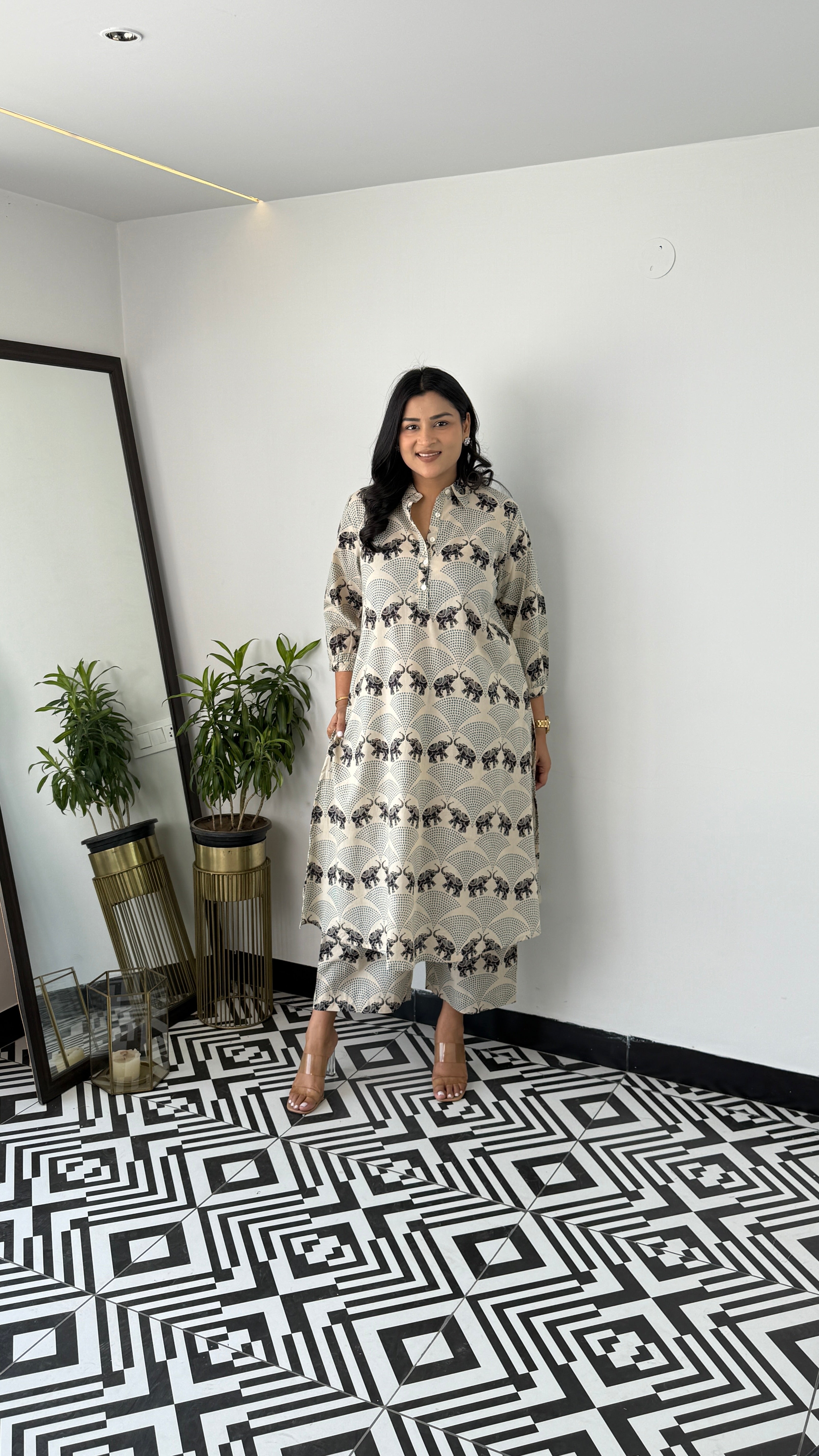 Meher Black Elephant Kurta Pants