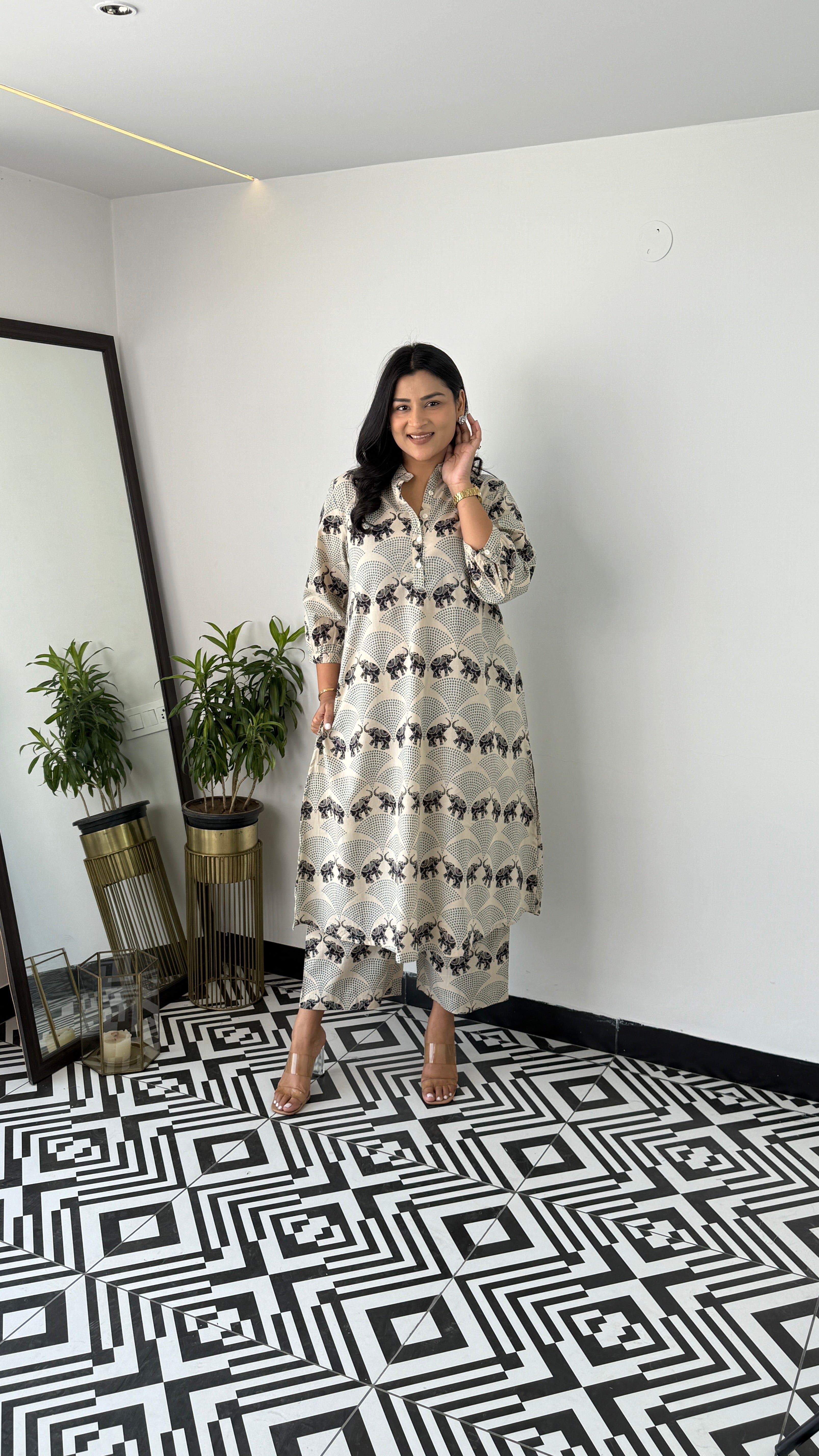 Meher Black Elephant Kurta Pants