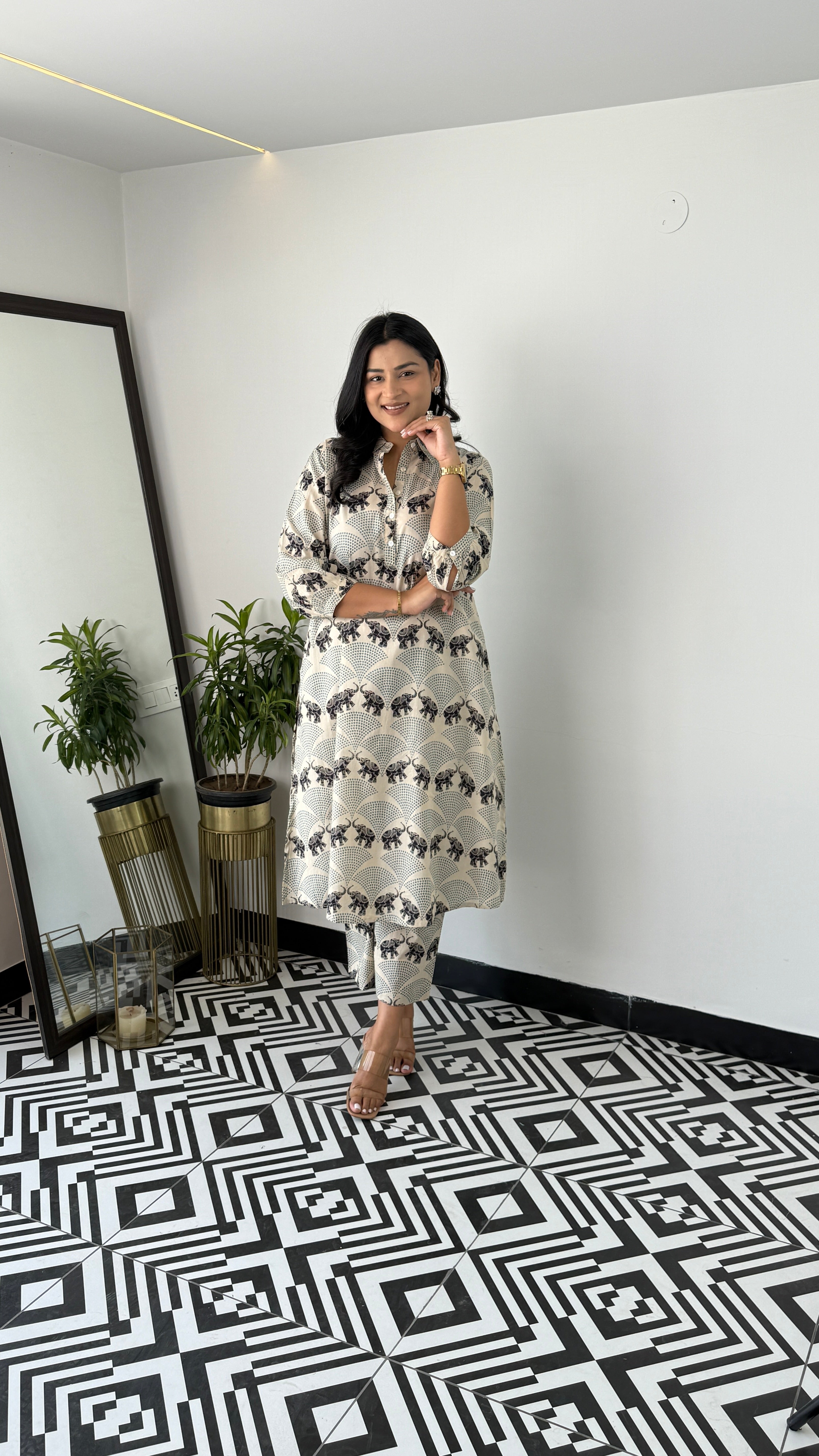 Meher Black Elephant Kurta Pants