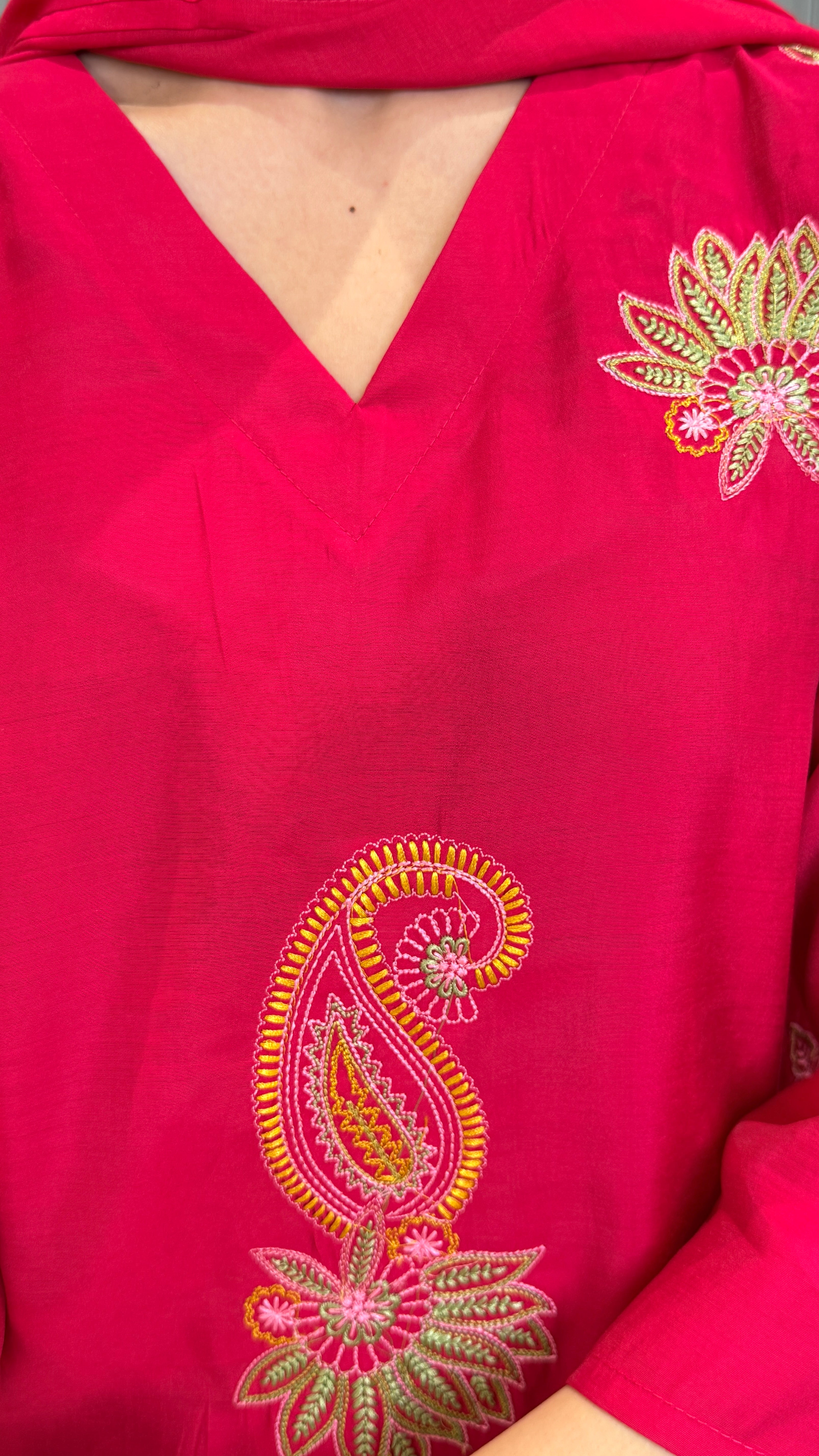 Ambi Threadwork Pink Suit Set