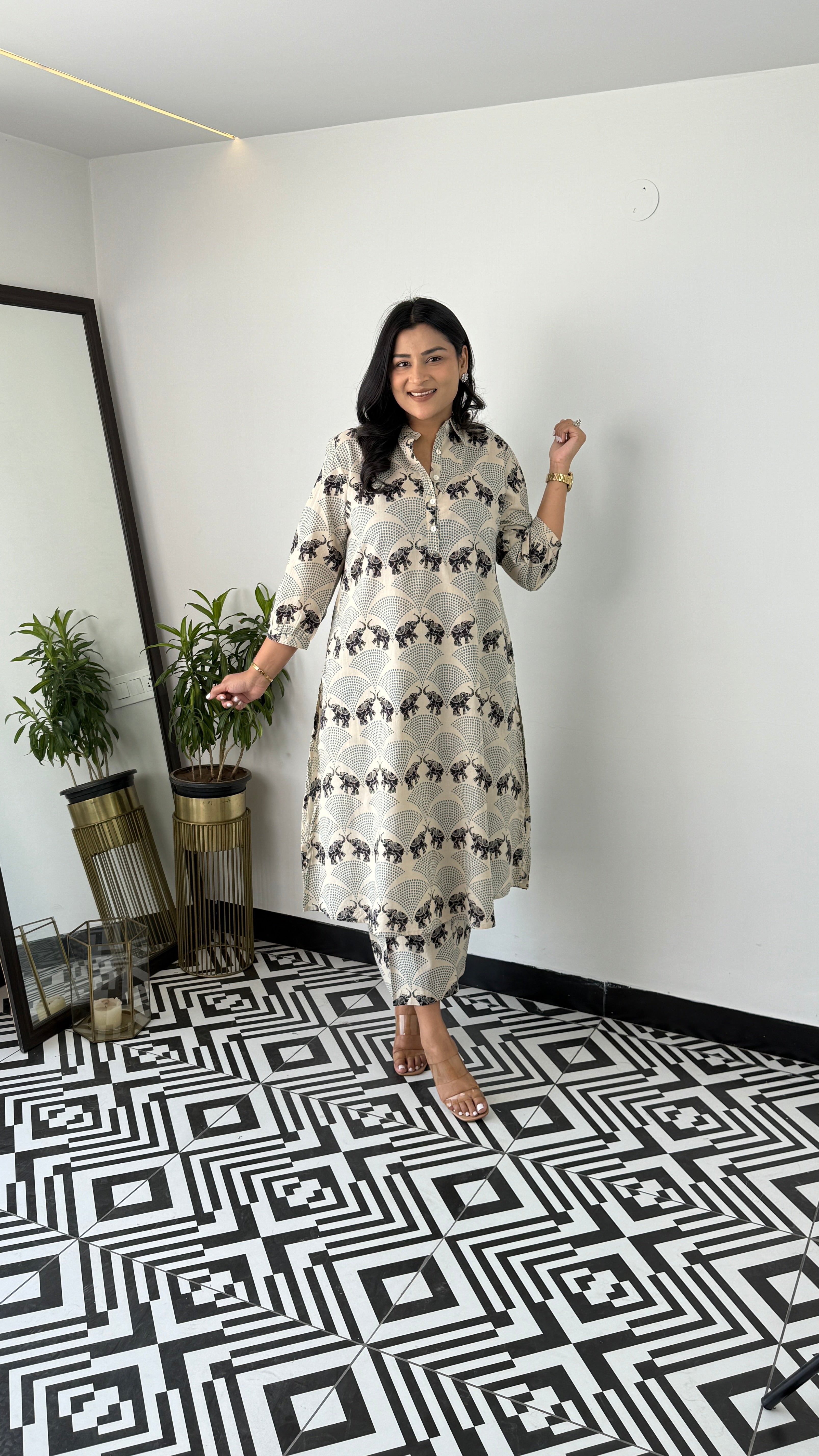 Meher Black Elephant Kurta Pants