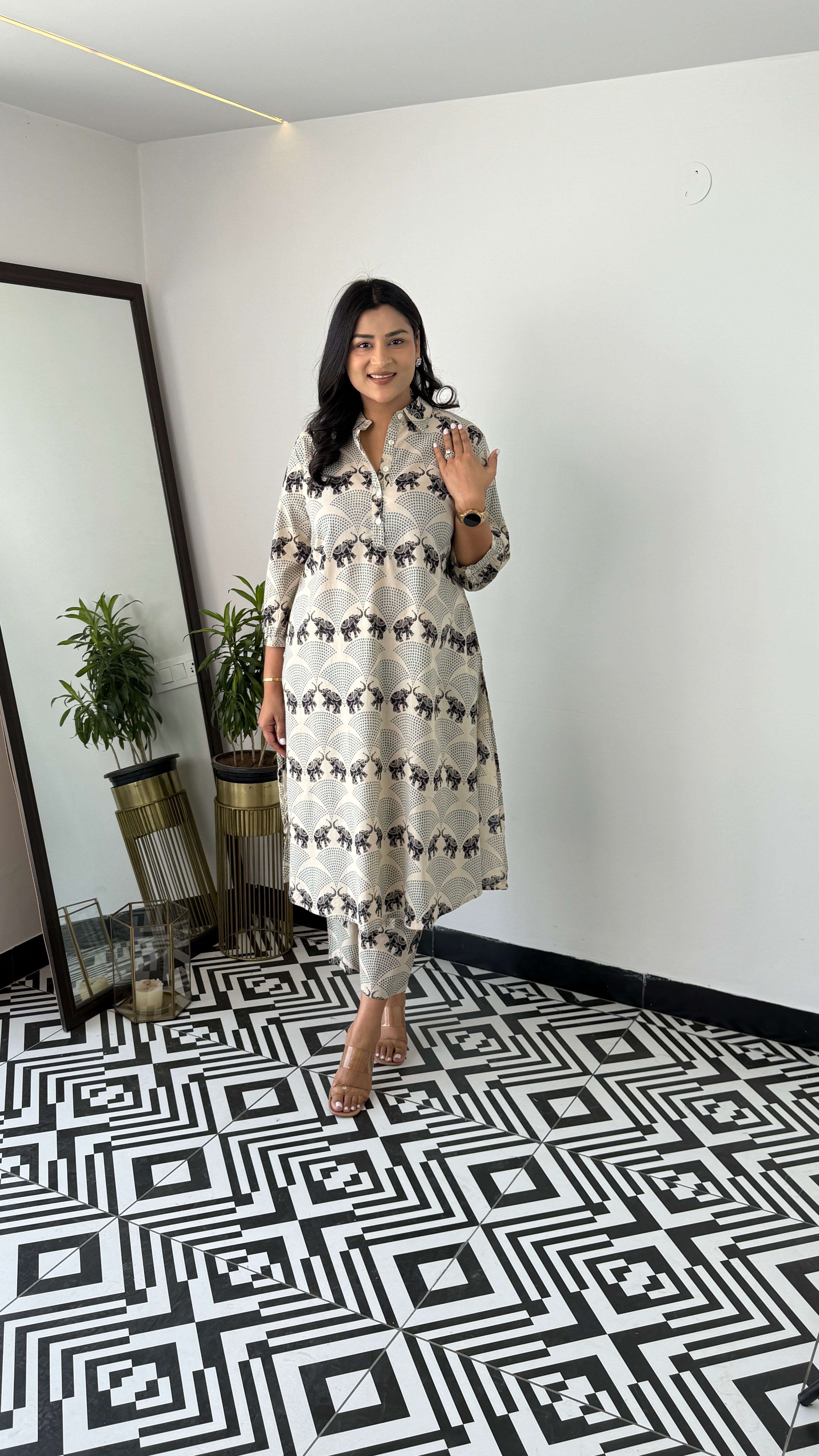 Meher Black Elephant Kurta Pants