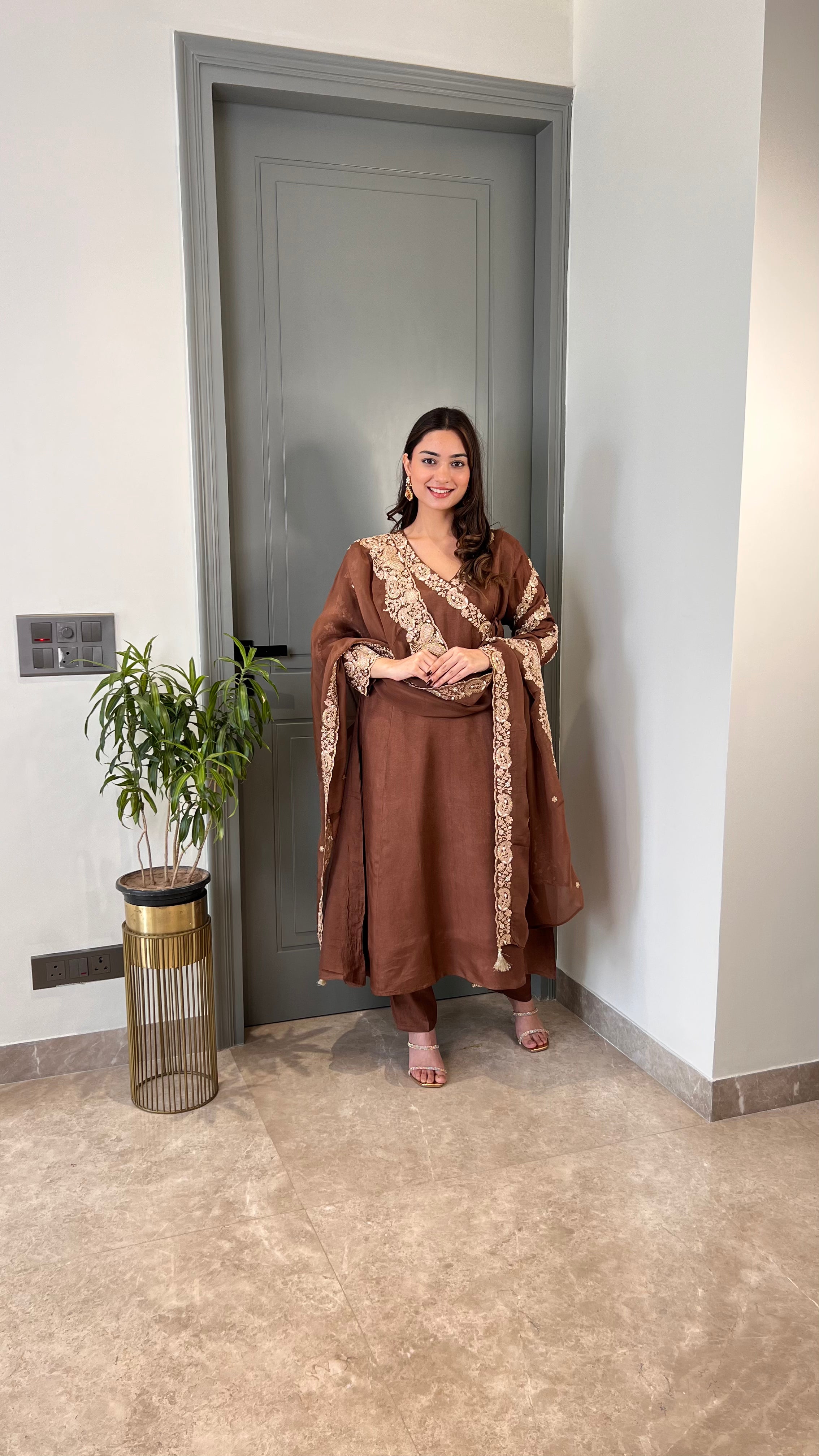 Angrakha Ambi Brown Suit Set
