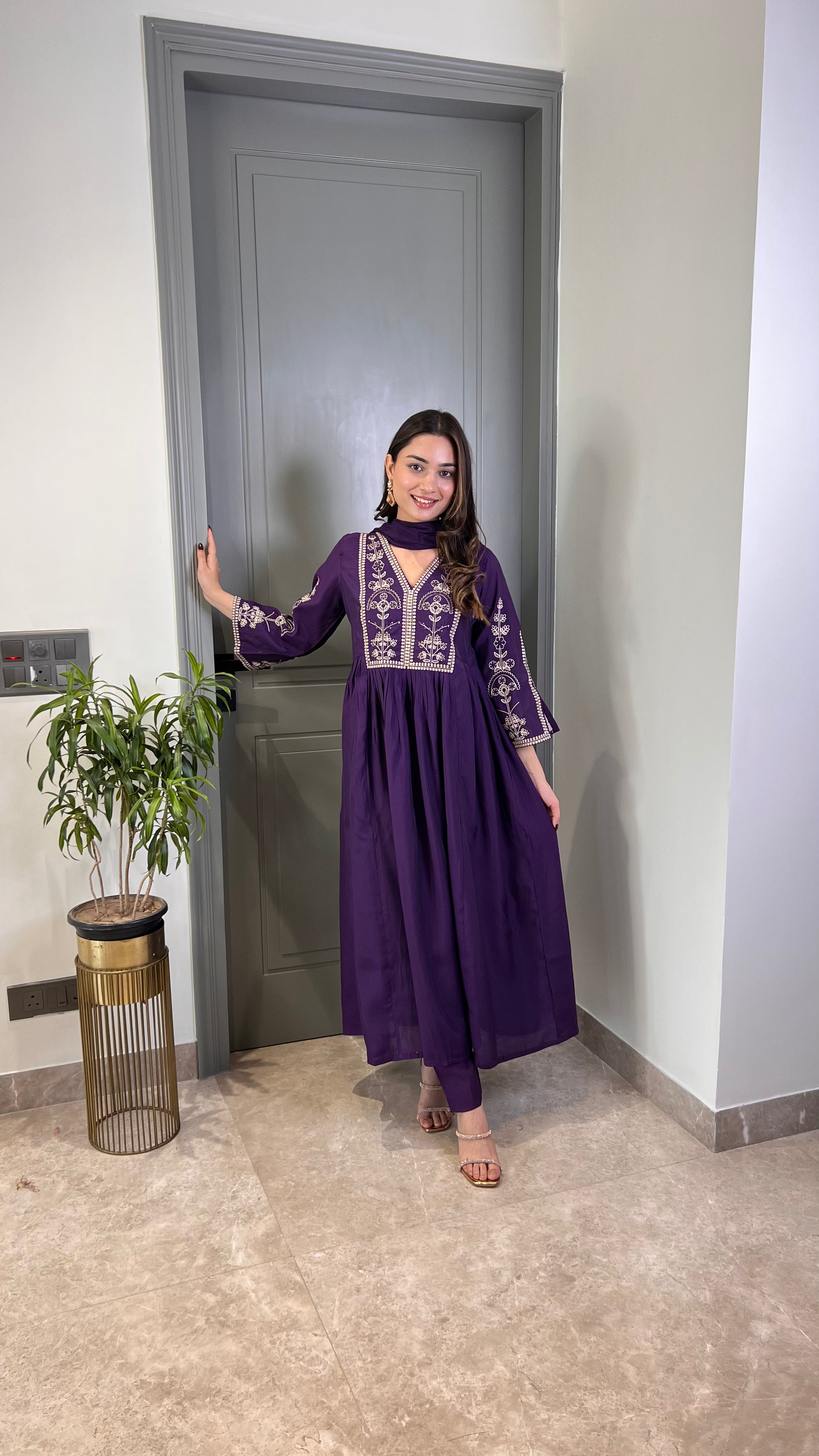 Deep Purple Threadwork Suit Set