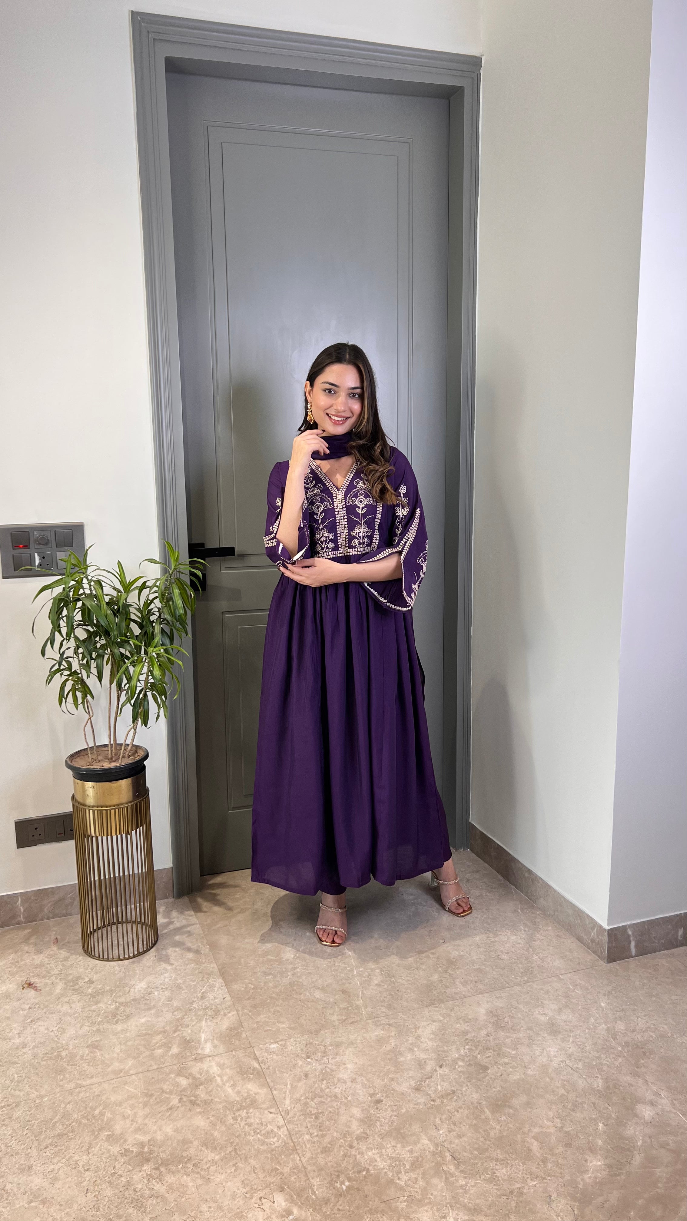 Deep Purple Threadwork Suit Set