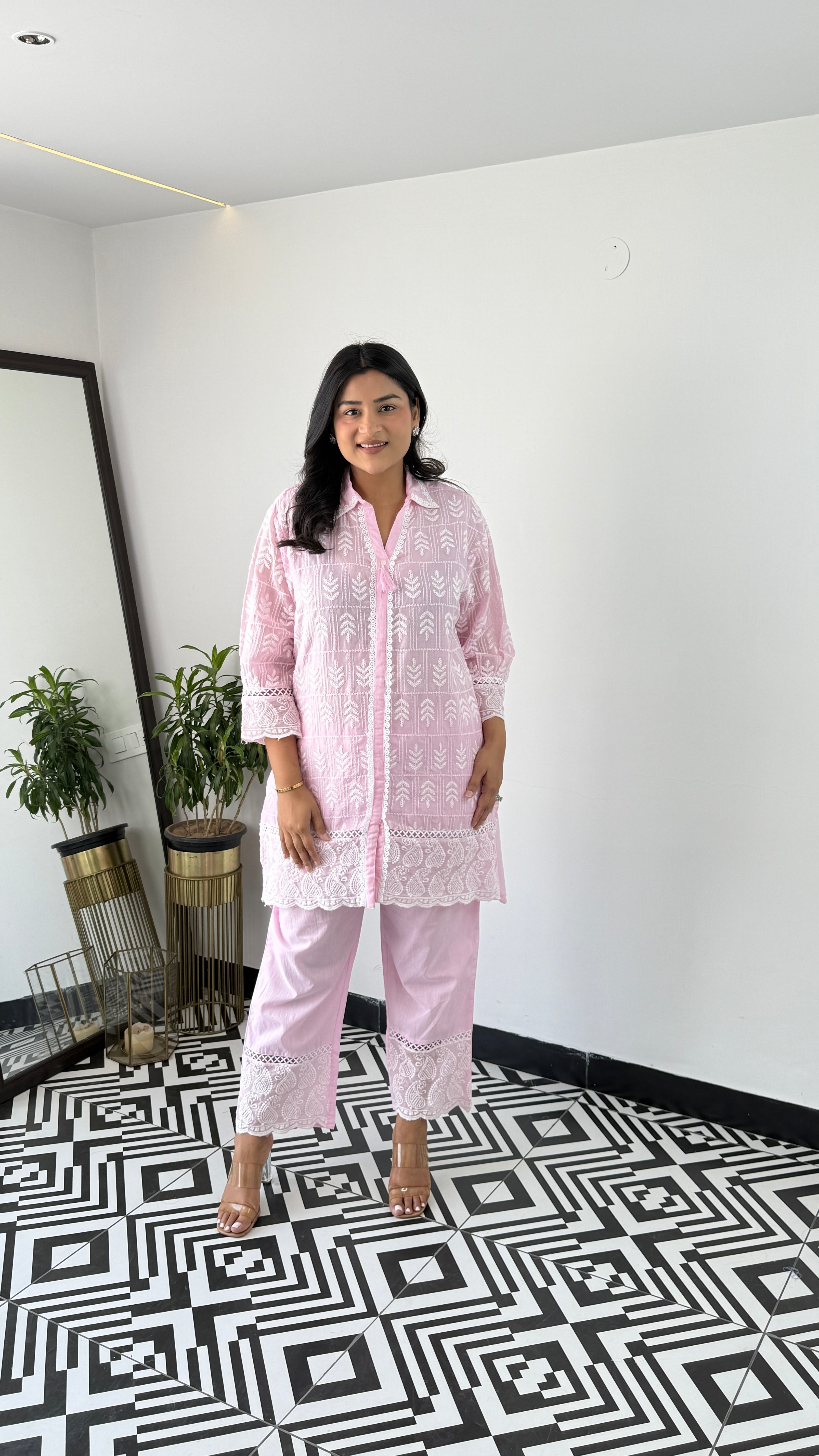Lucknavi Leaf Pink Cord Set