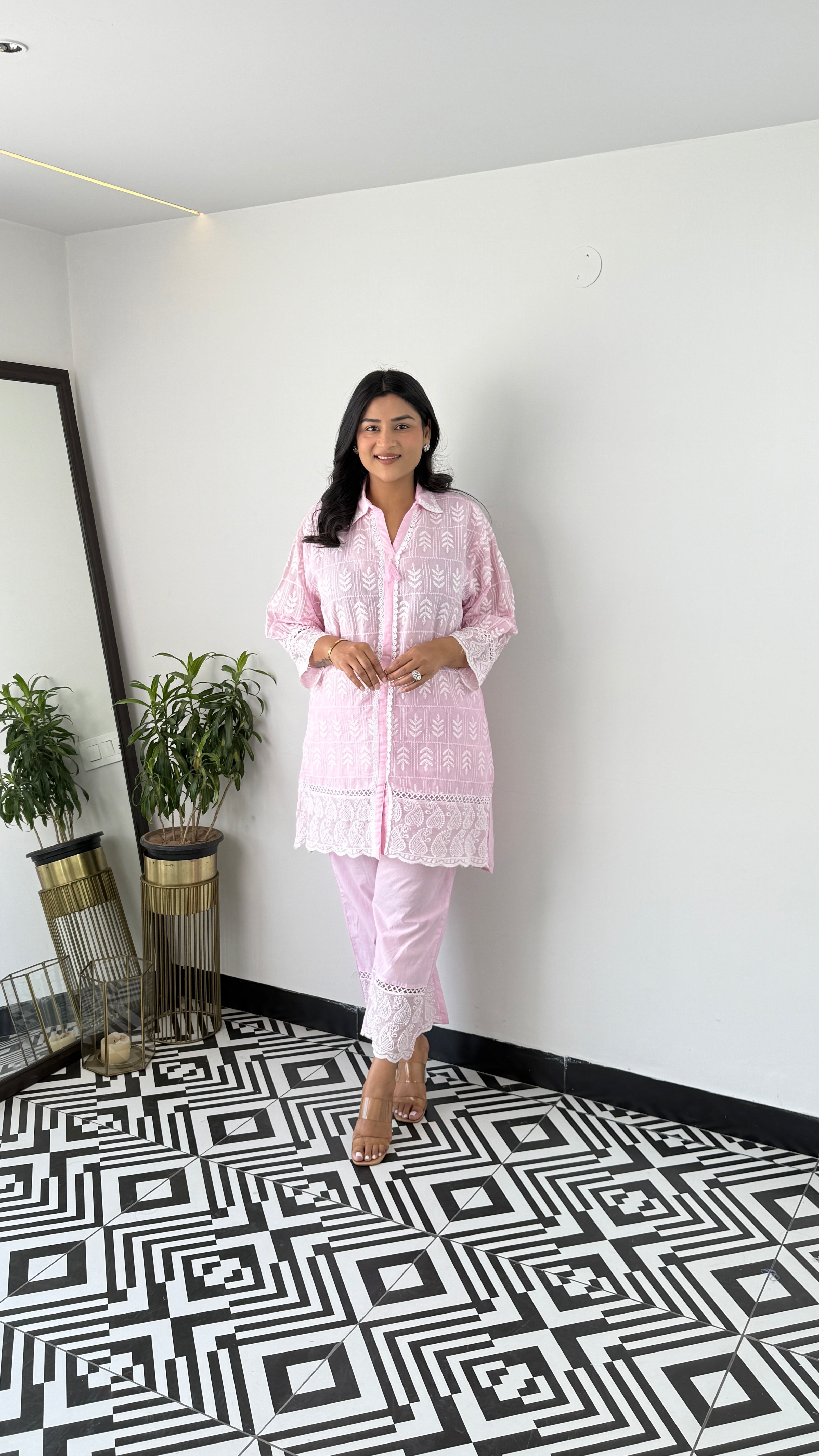 Lucknavi Leaf Pink Cord Set
