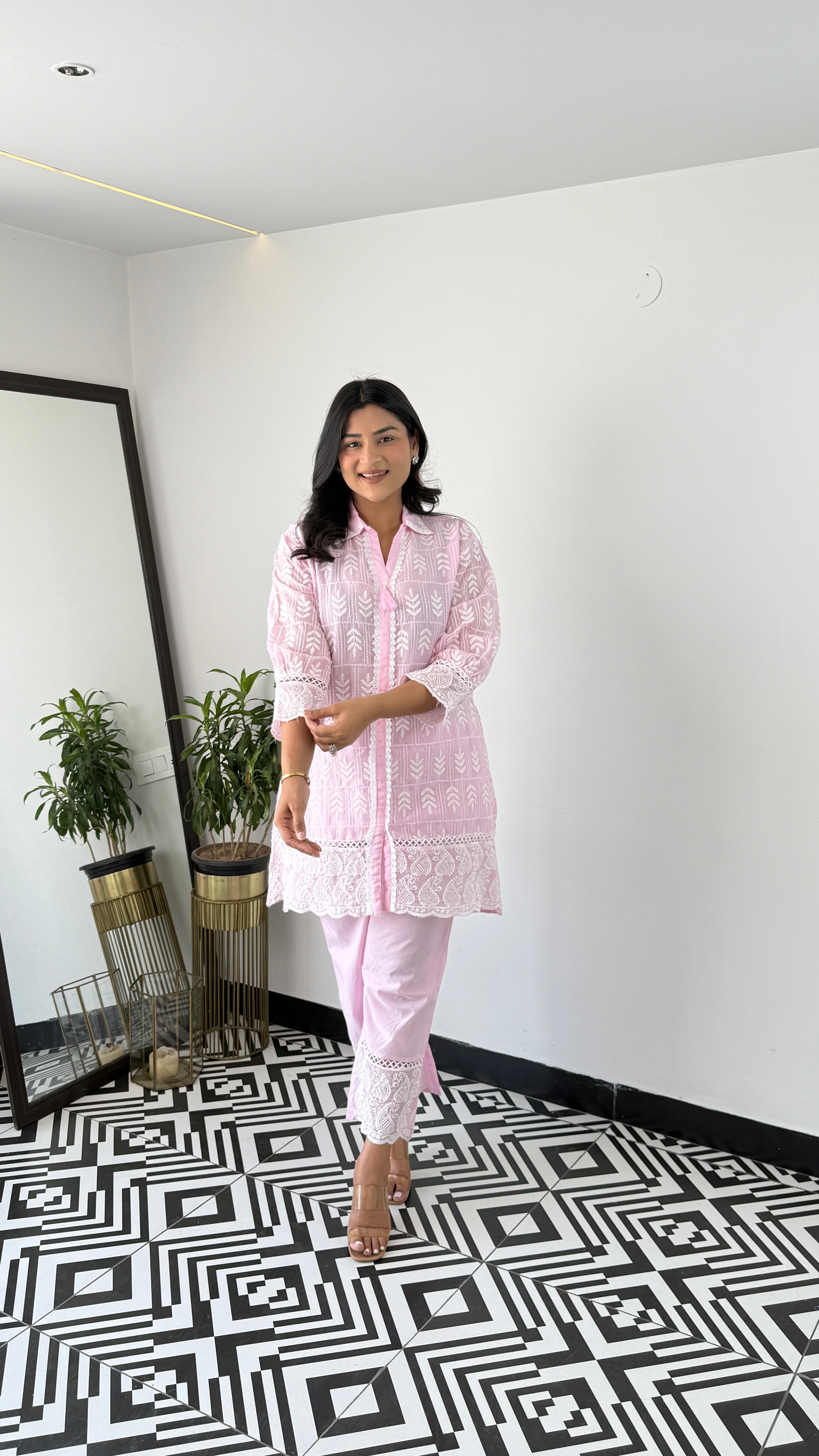 Lucknavi Leaf Pink Cord Set