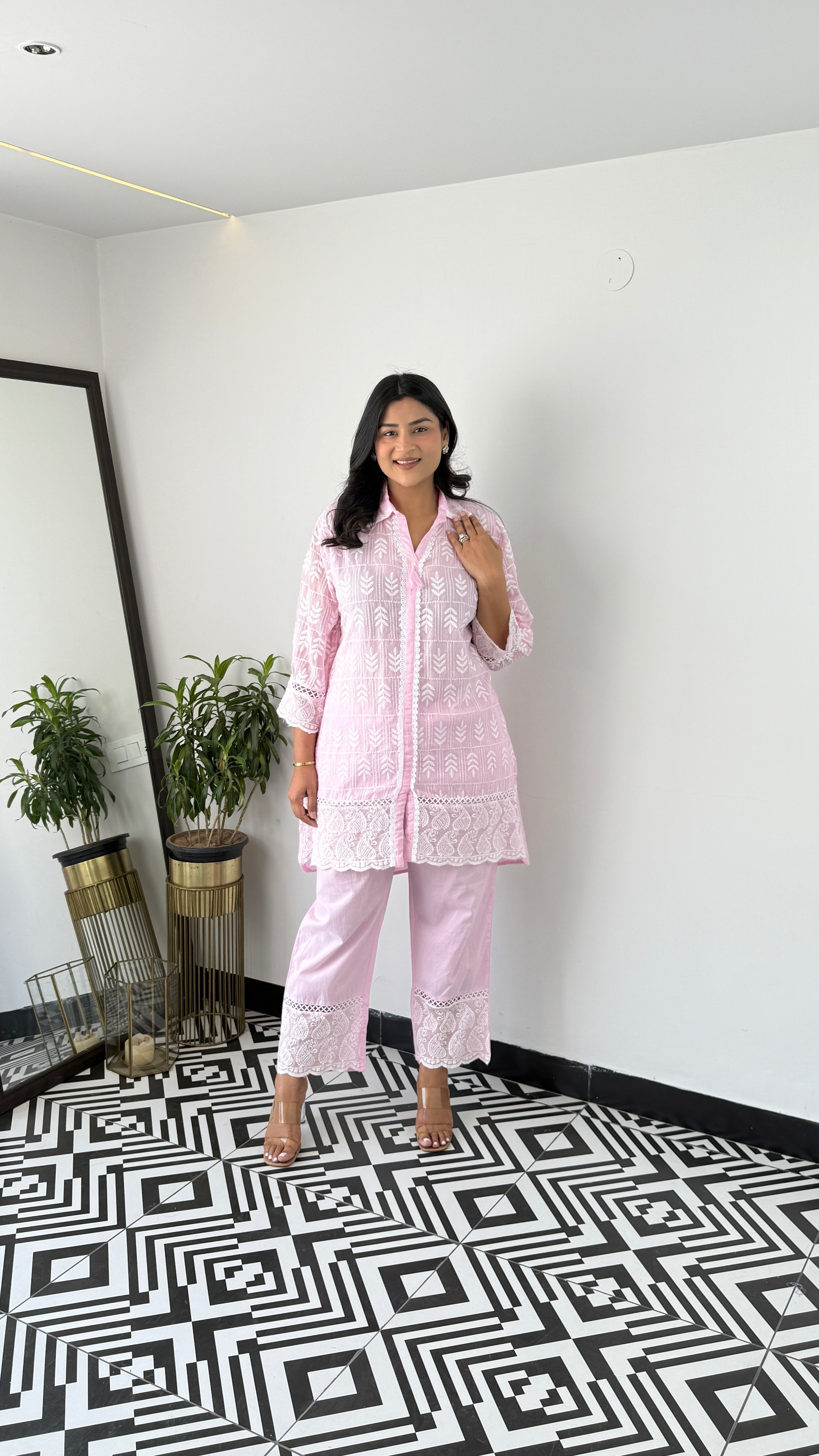 Lucknavi Leaf Pink Cord Set