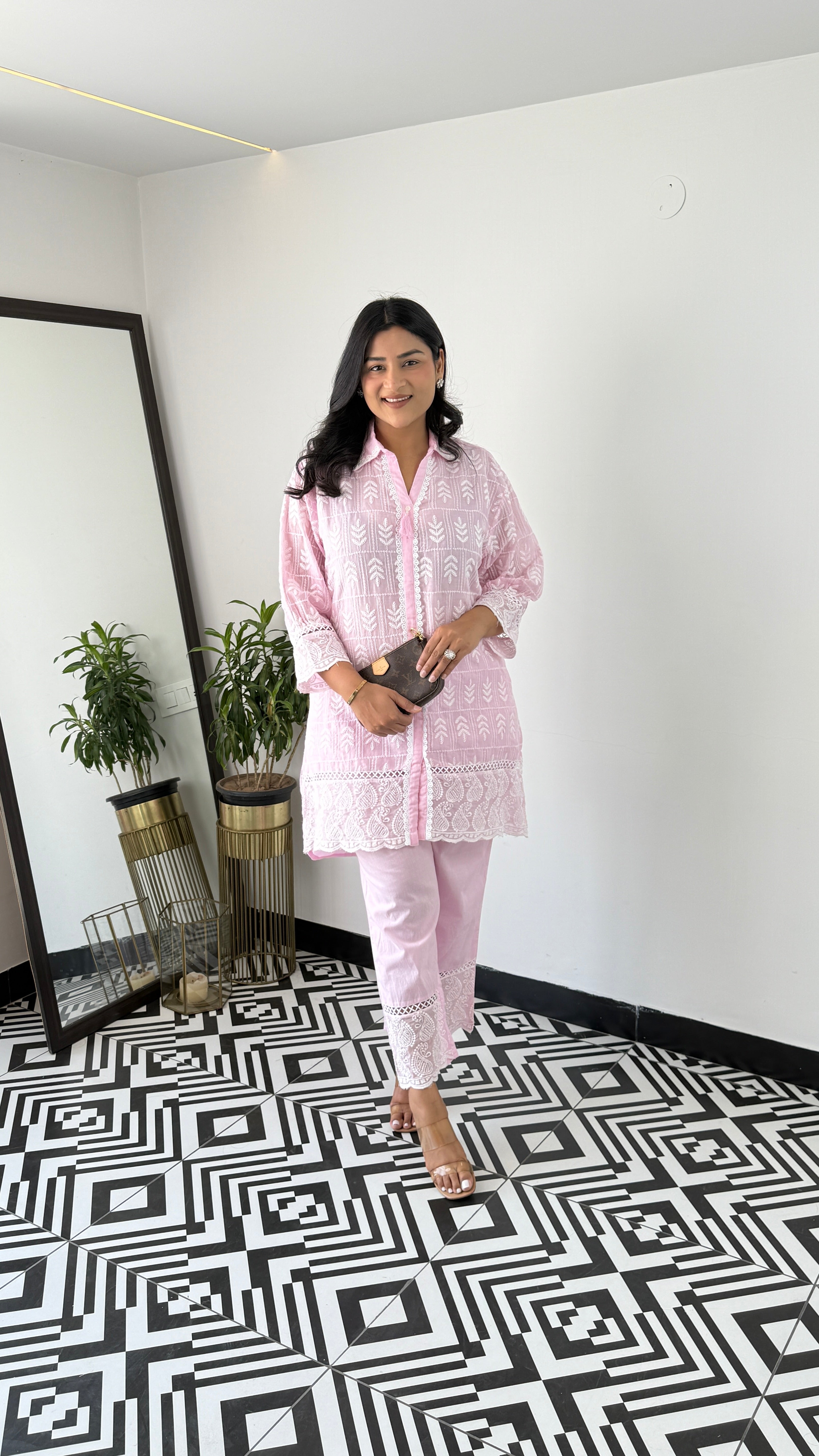 Lucknavi Leaf Pink Cord Set
